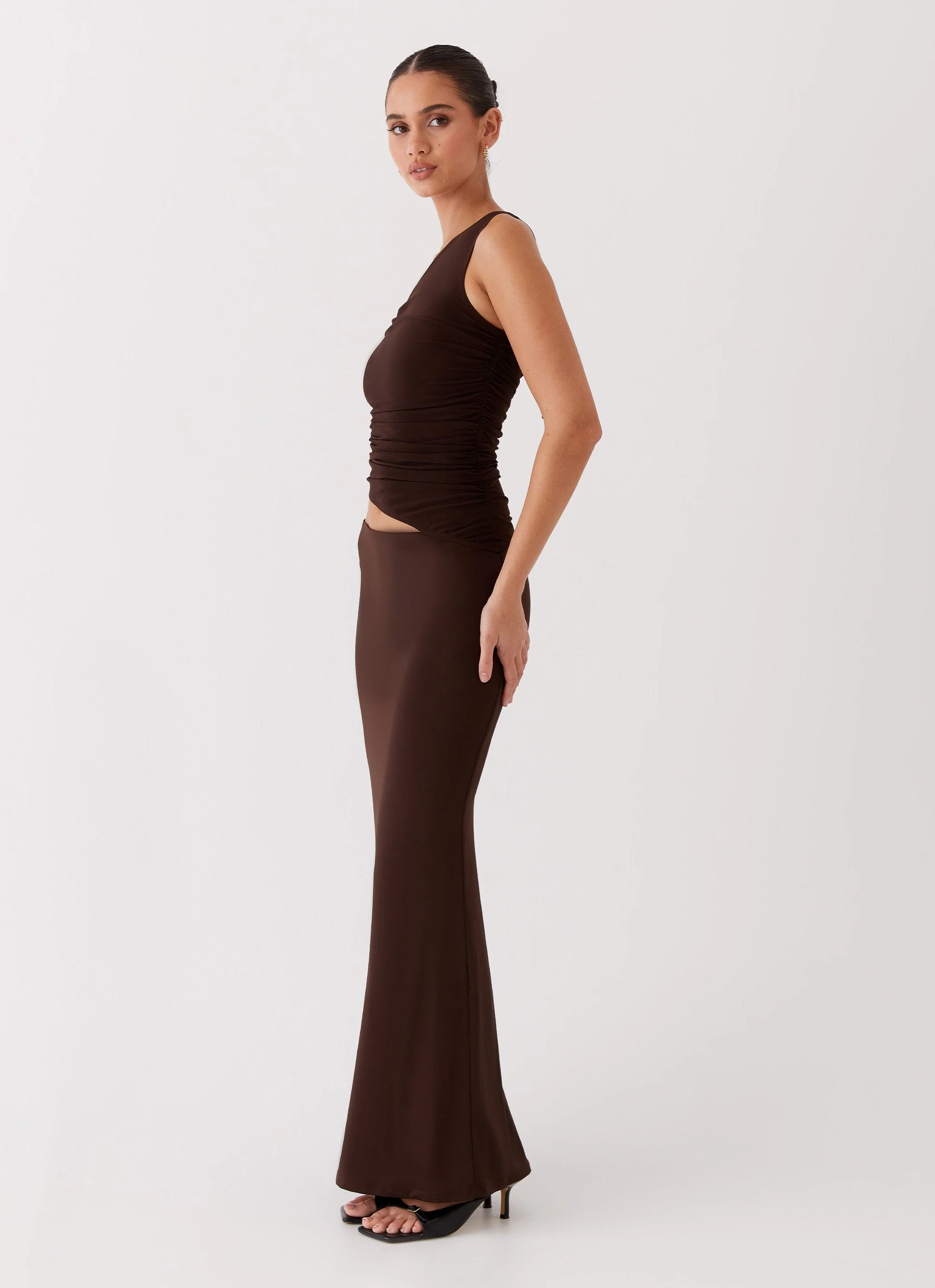 Seranella One Shoulder Maxi Dress - Chocolate - Image 3