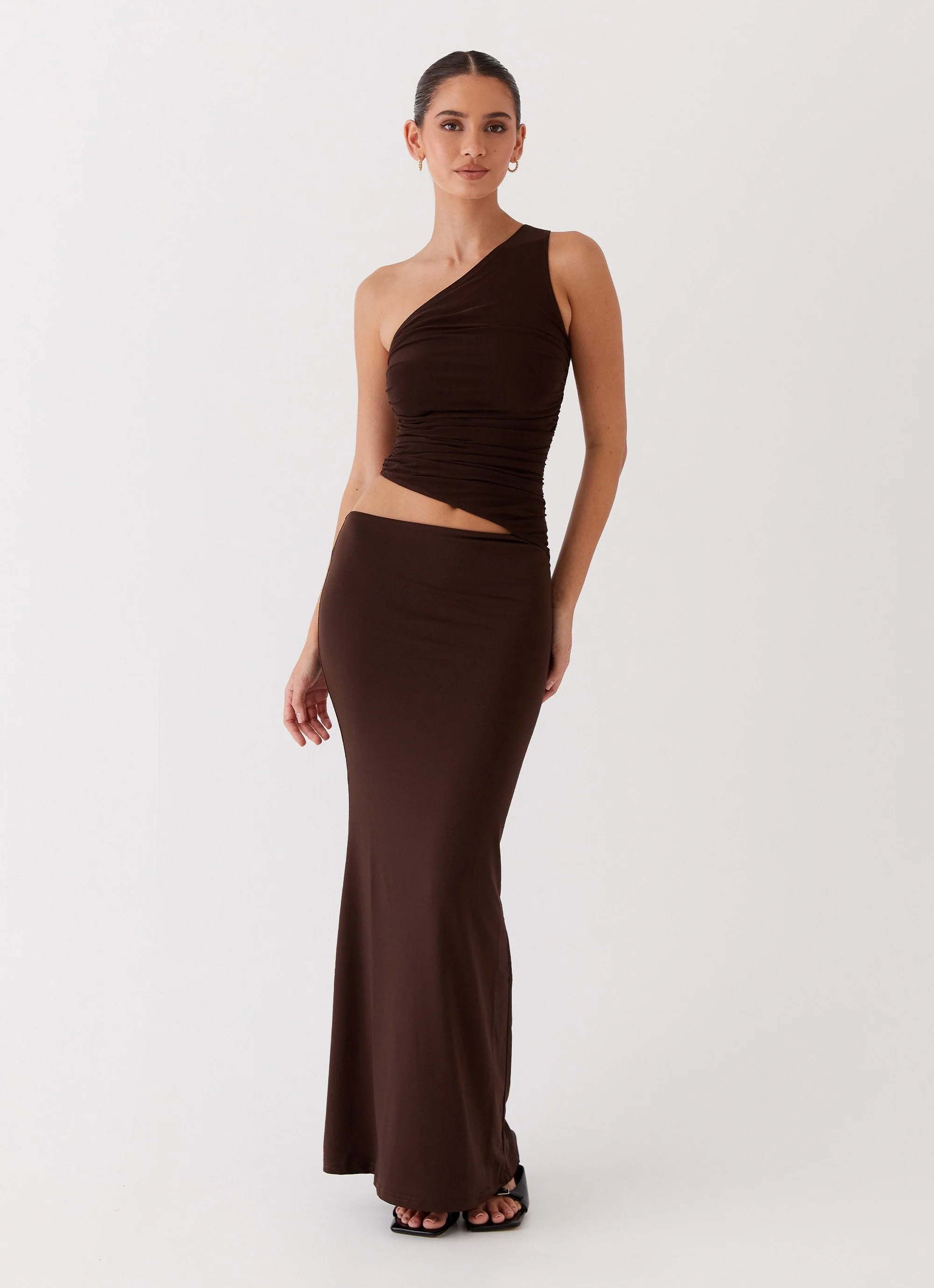 Seranella One Shoulder Maxi Dress - Chocolate - Image 5