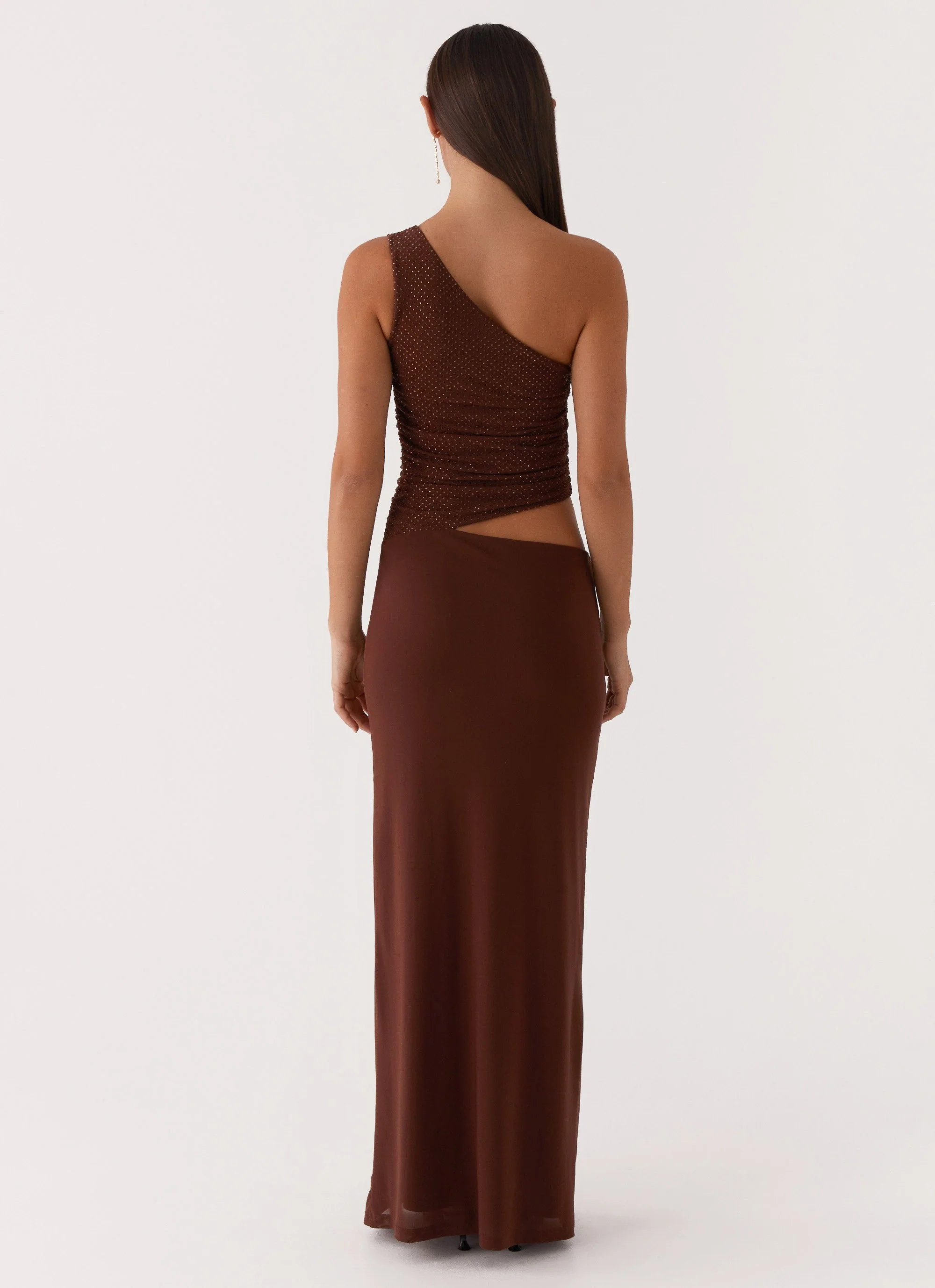 Seranella Sequin One Shoulder Maxi Dress - Chocolate - Image 4