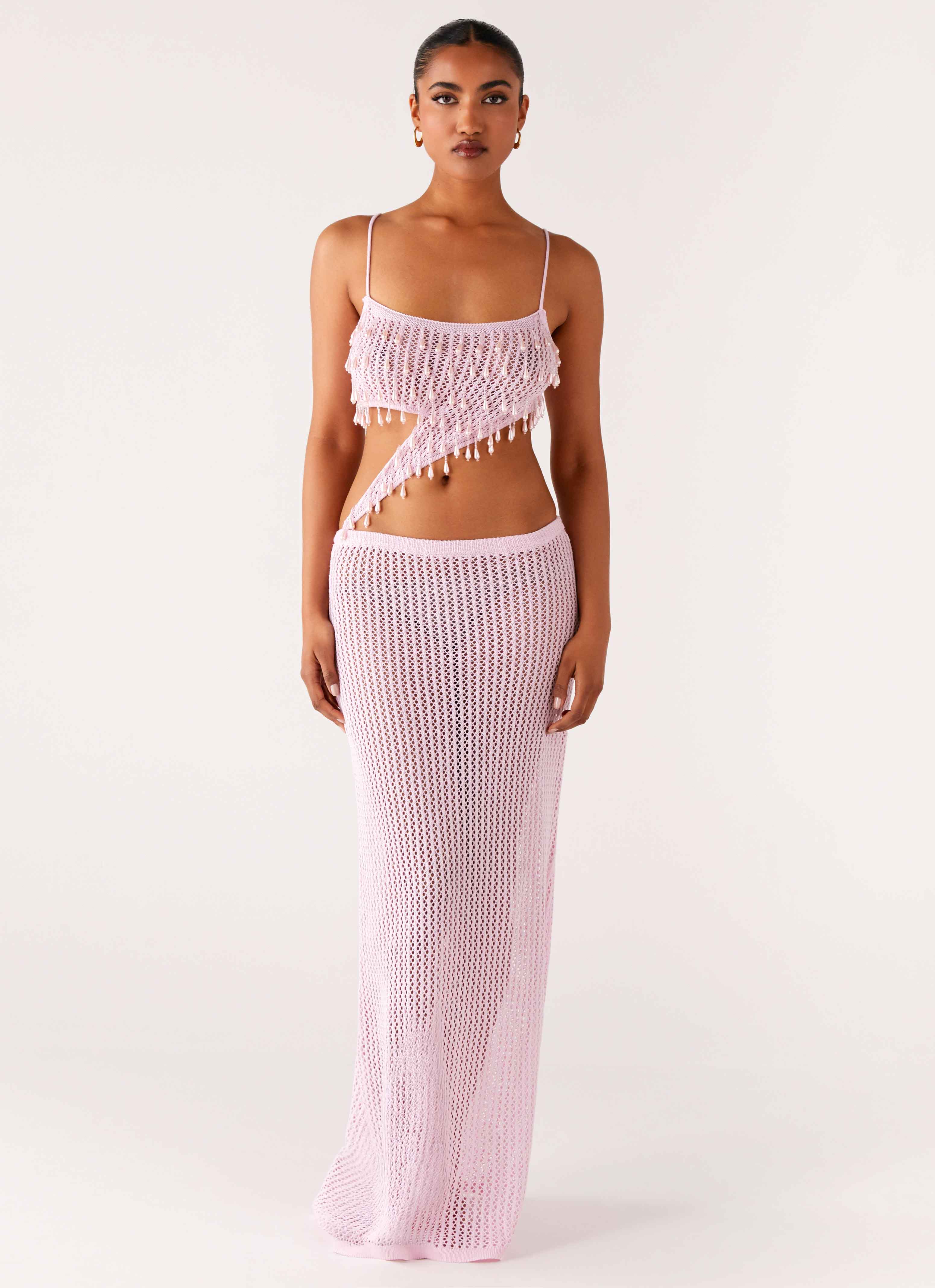 Shellbound Crochet Maxi Dress - Pink - Image 4