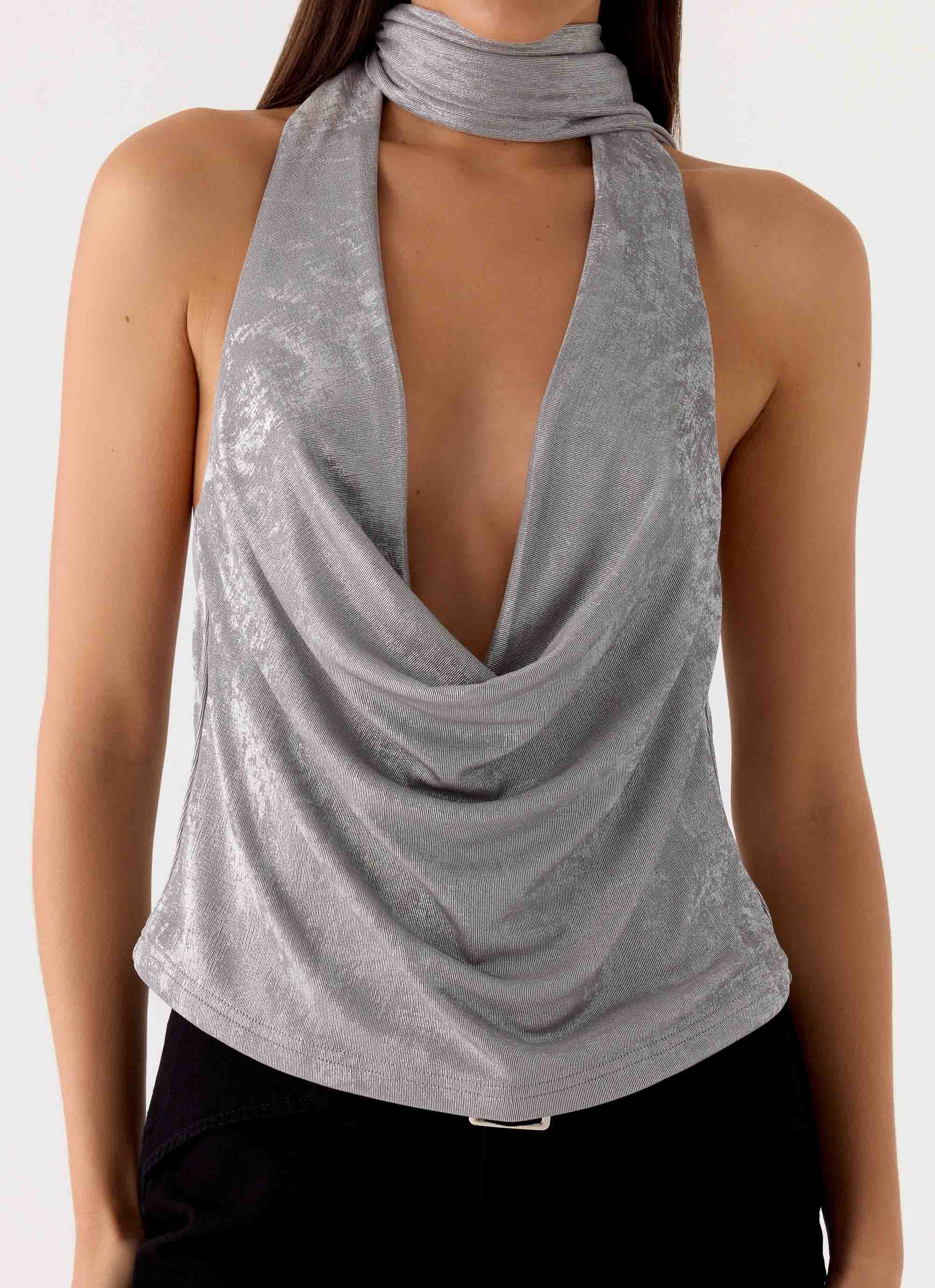 Shining Lights Cowl Top - Silver - Image 5