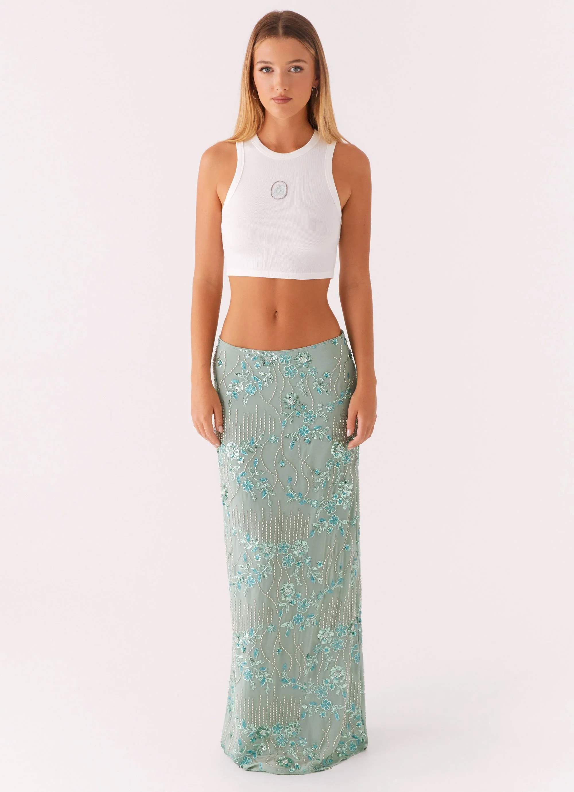 Signature Cropped Beaded Monogram Top - White - Image 2