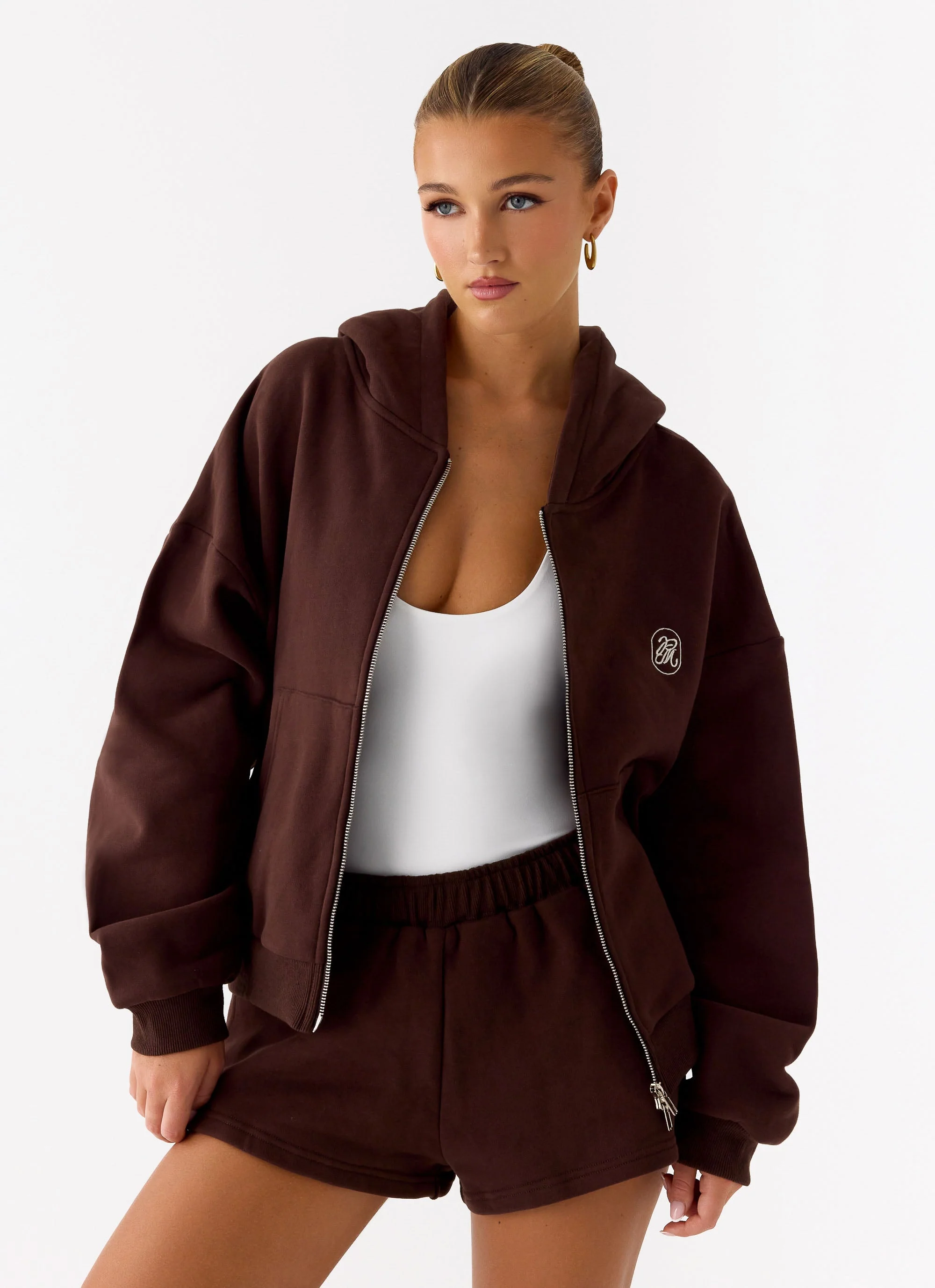 Signature Double Zip Up Hoodie - Chocolate - Image 5