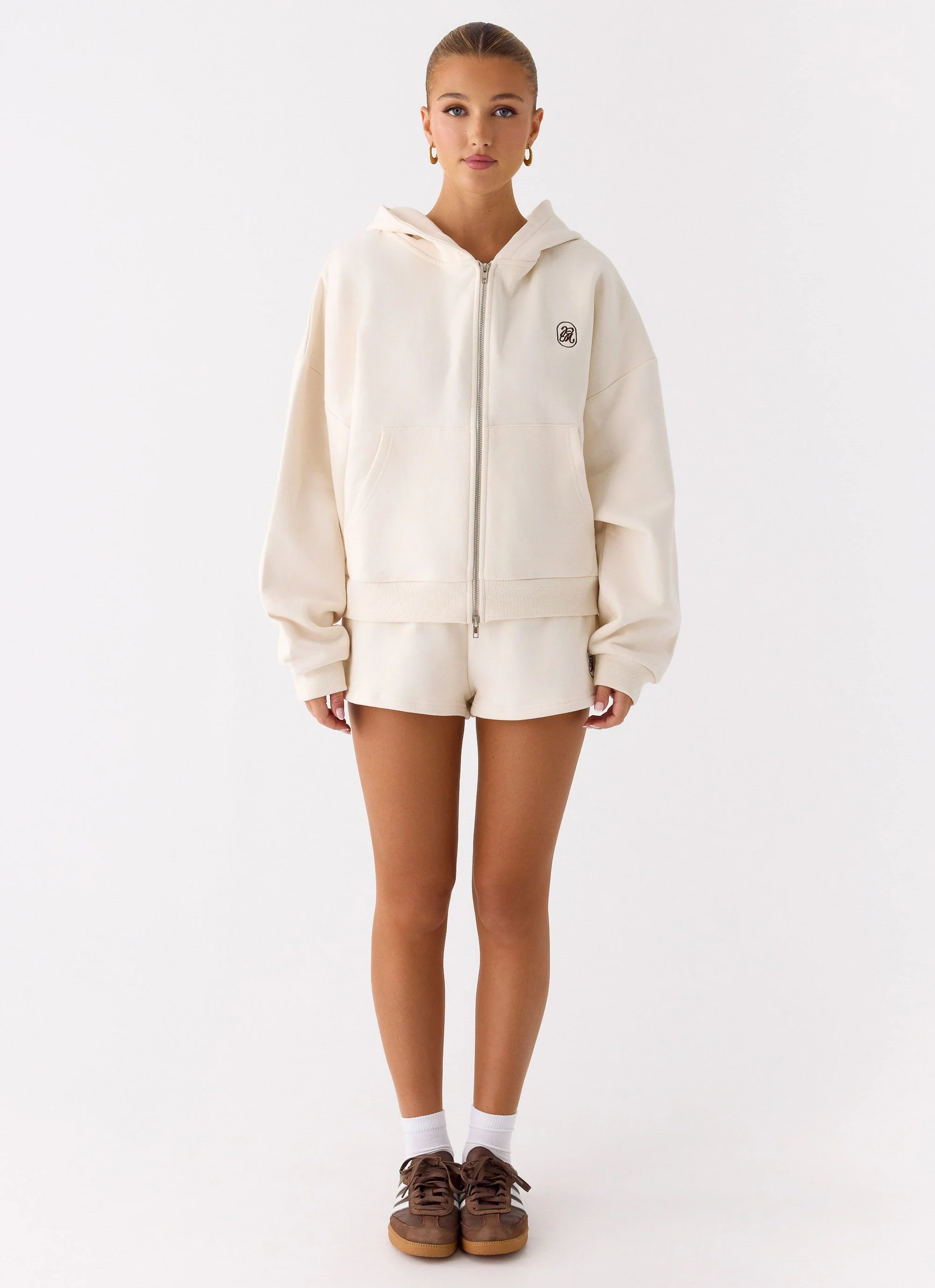 Signature Double Zip Up Hoodie - Cream - Image 3