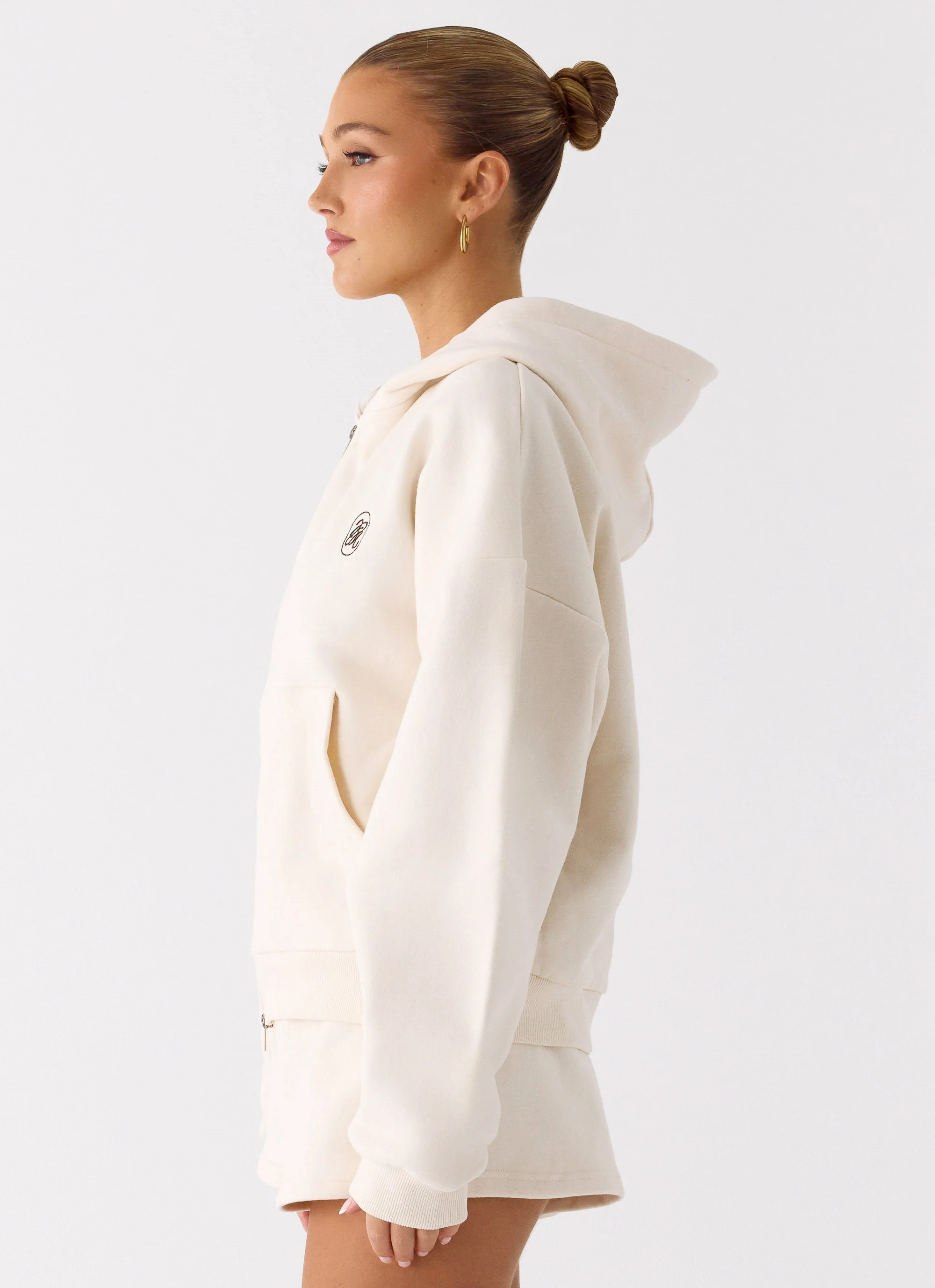 Signature Double Zip Up Hoodie - Cream - Image 4
