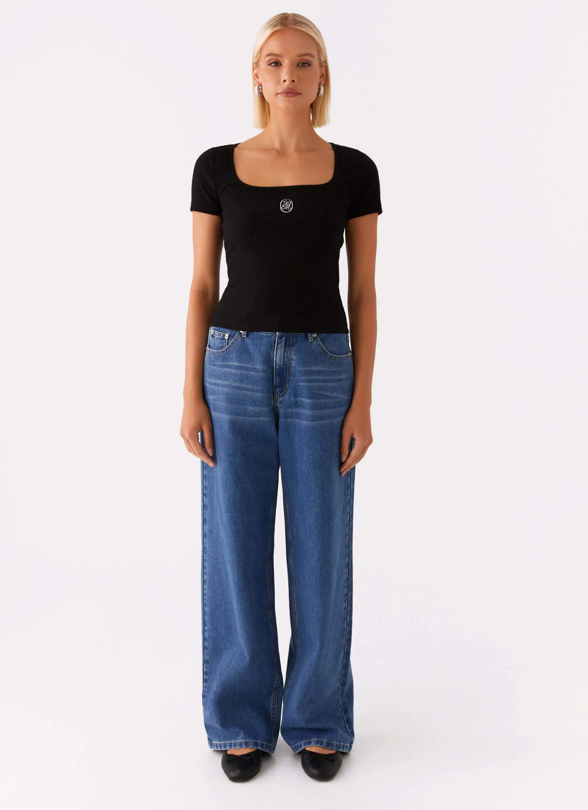Signature Monogram Square Neck Top - Black - Image 2