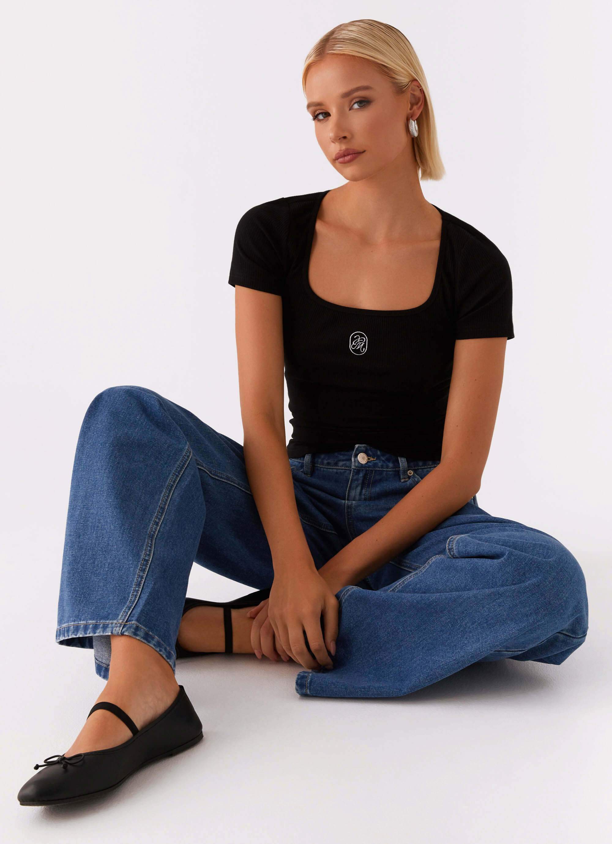 Signature Monogram Square Neck Top - Black - Image 5