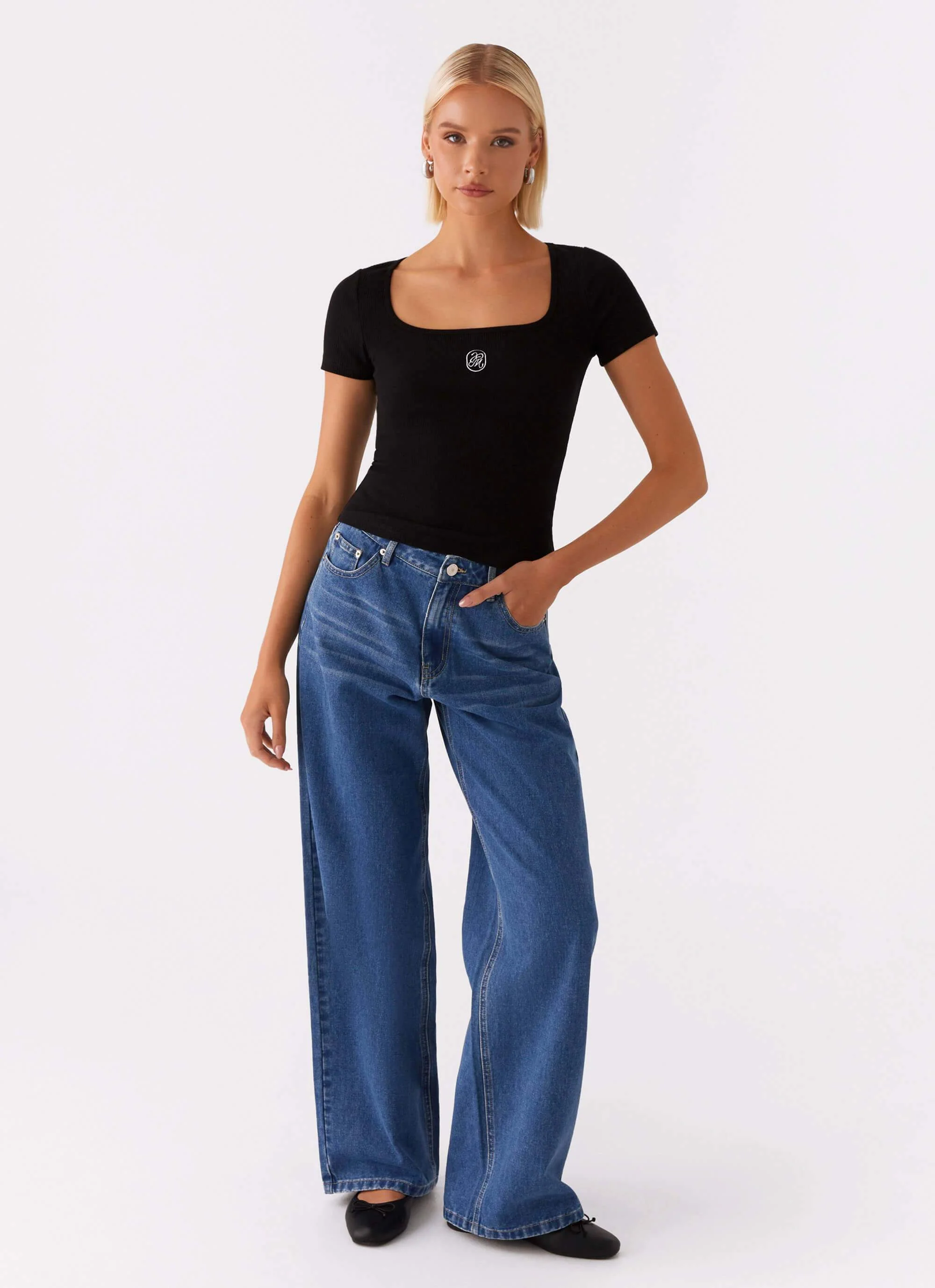 Signature Monogram Square Neck Top - Black - Image 6