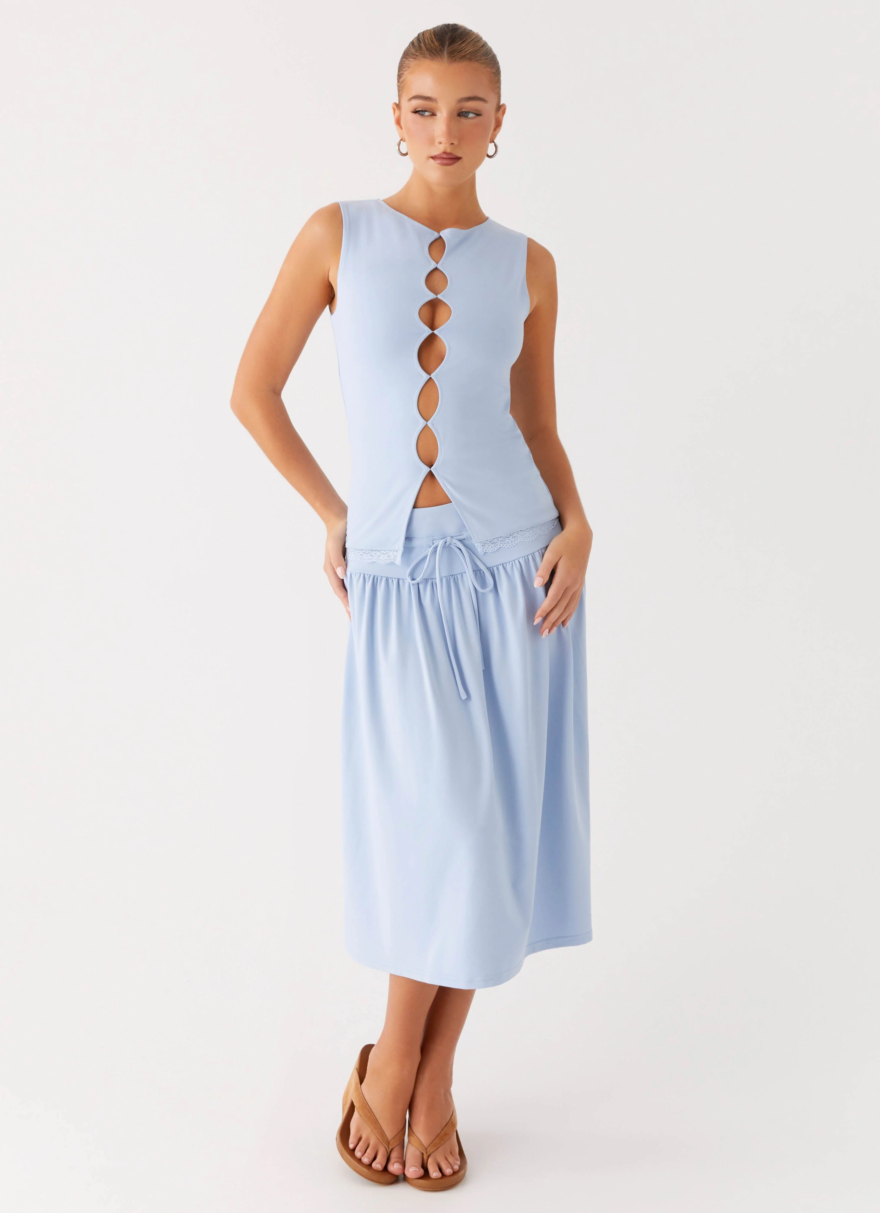 Silver Tides Midi Skirt - Blue - Image 2