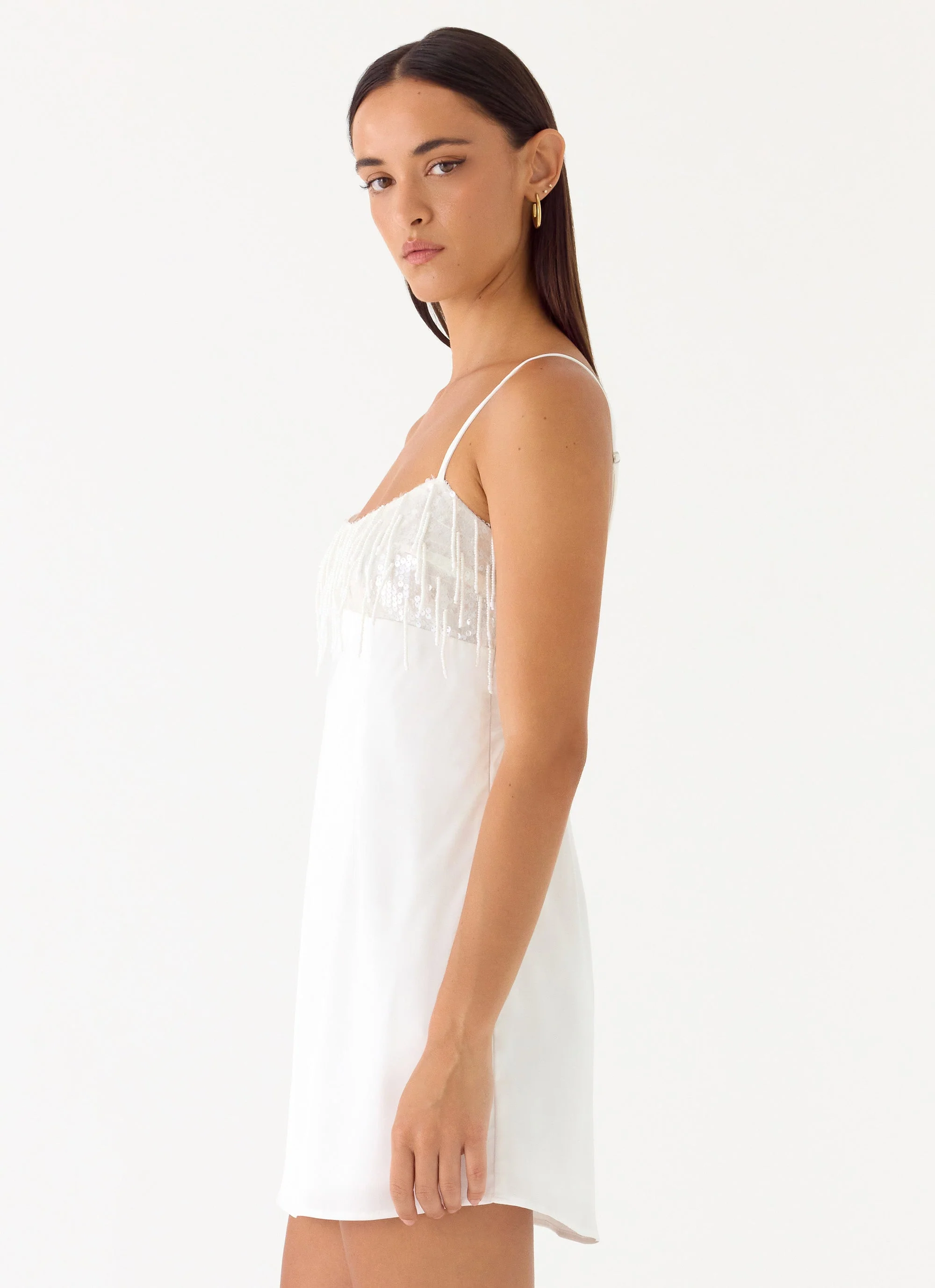 Siren Beaded Sequin Mini Dress - White - Image 4