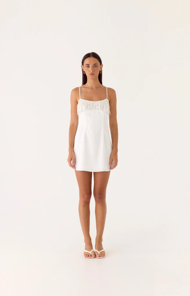 Siren Beaded Sequin Mini Dress - White - Image 7