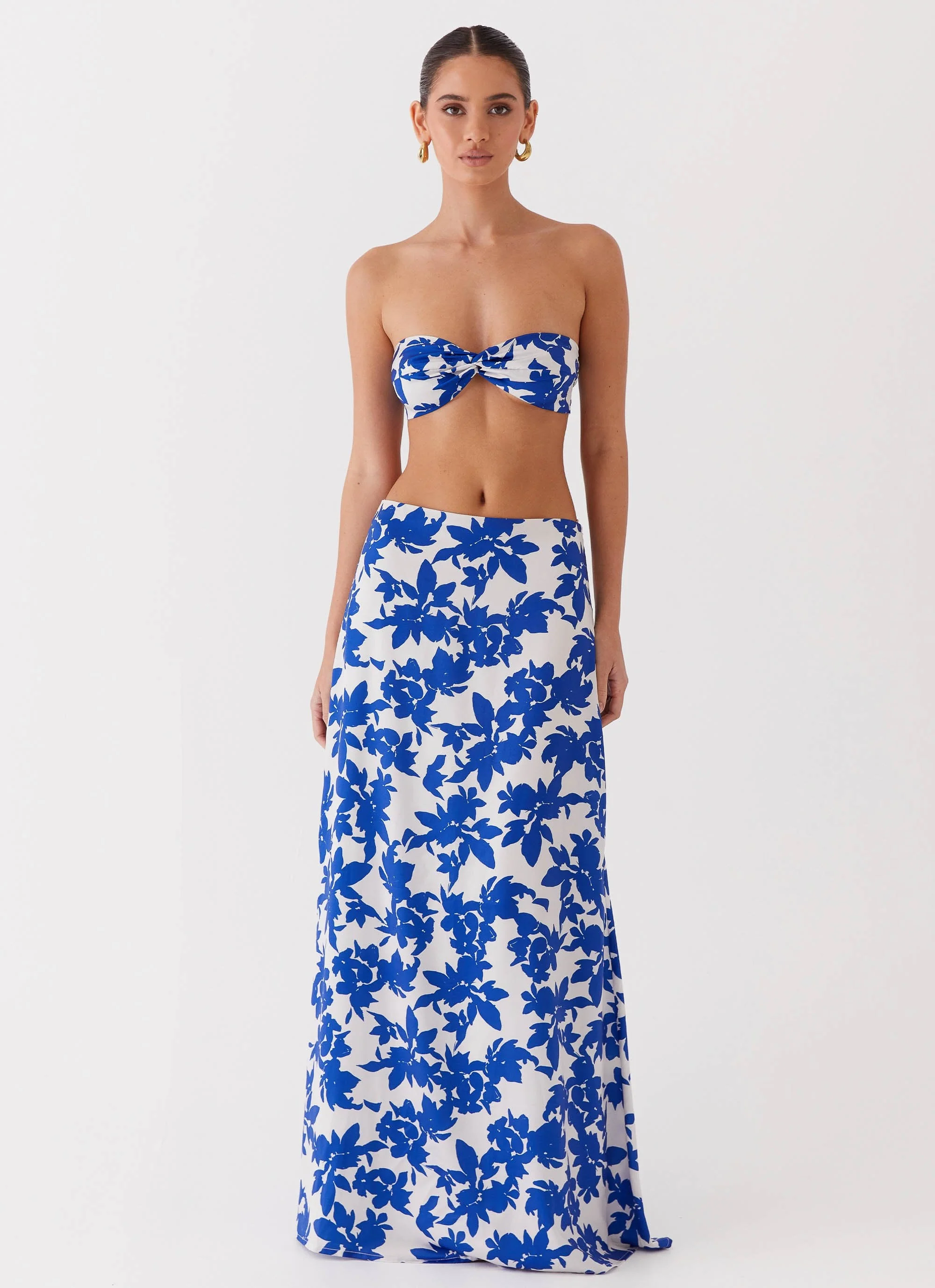 Sky Gaze Low Rise Maxi Skirt - Blue Floral - Image 2