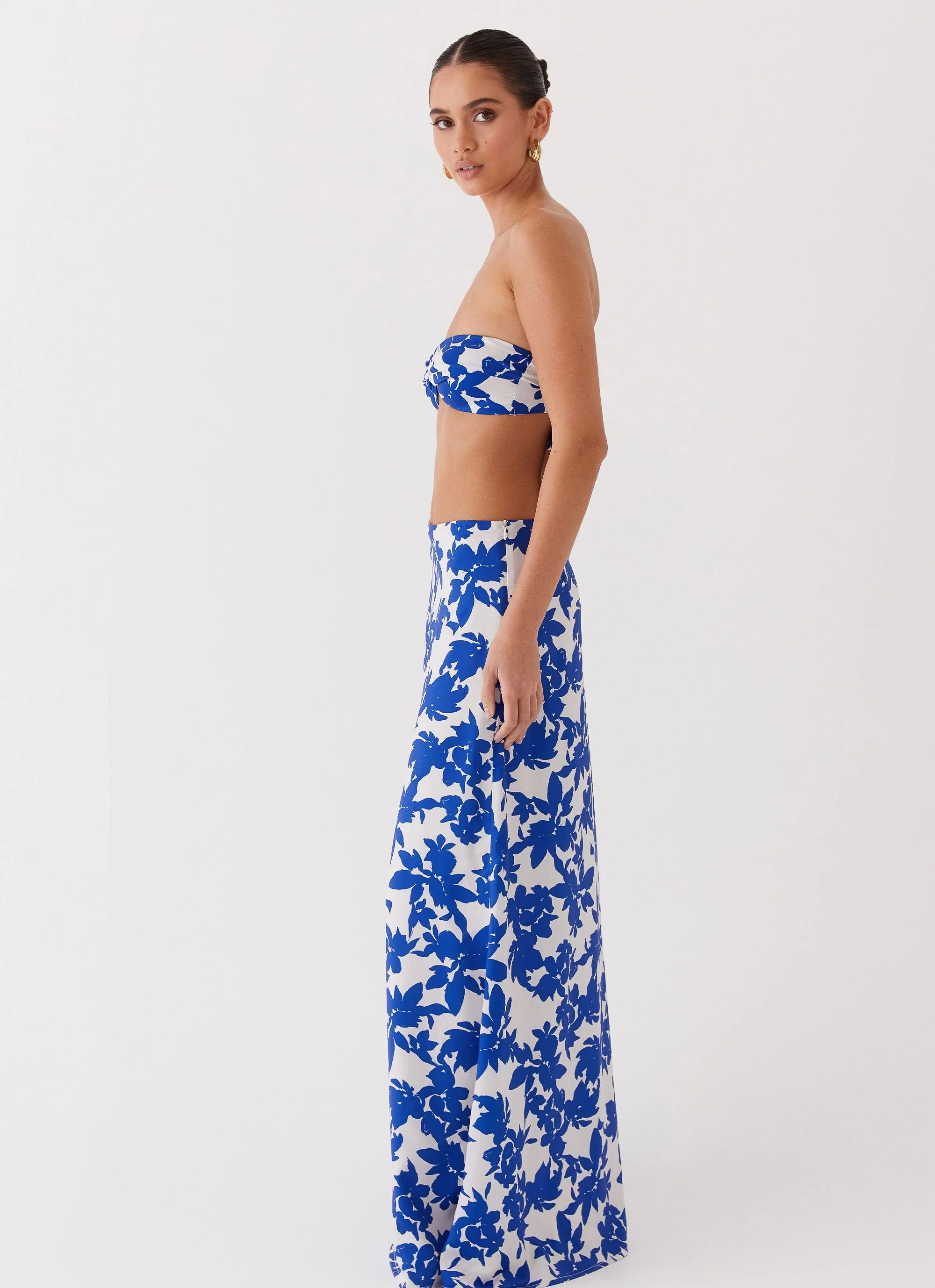 Sky Gaze Low Rise Maxi Skirt - Blue Floral - Image 3