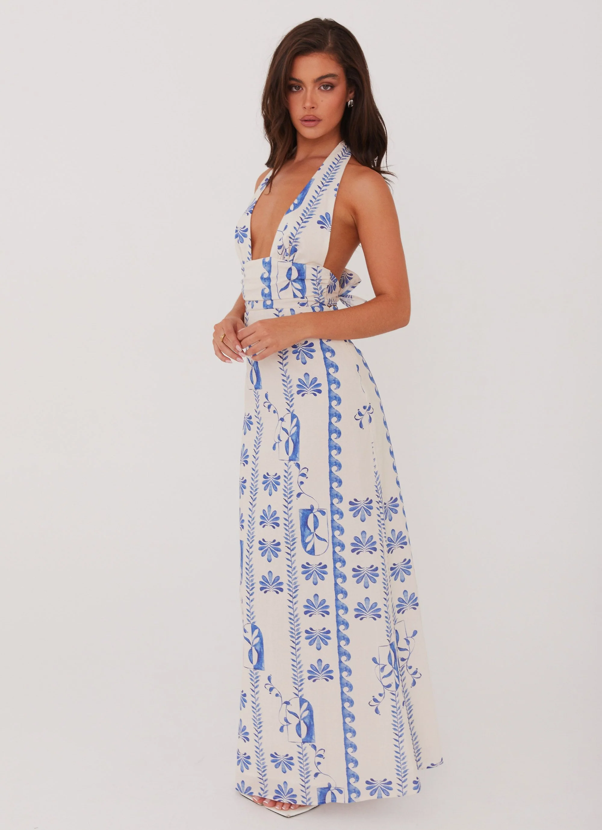 Sky Linen Maxi Dress - Floral Wave - Image 2