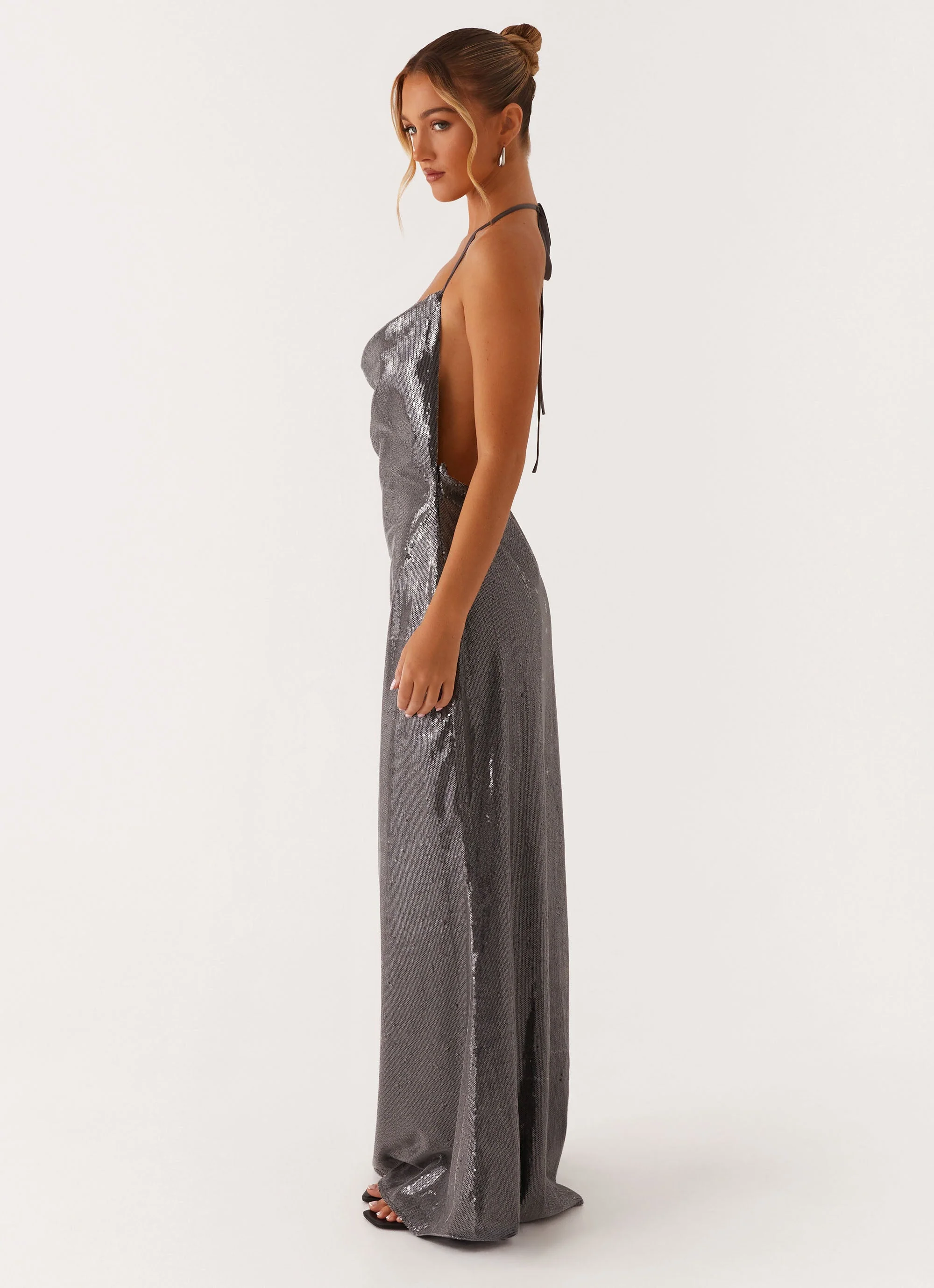 Sleek Love Sequin Maxi Dress - Silver Sequin - Image 4