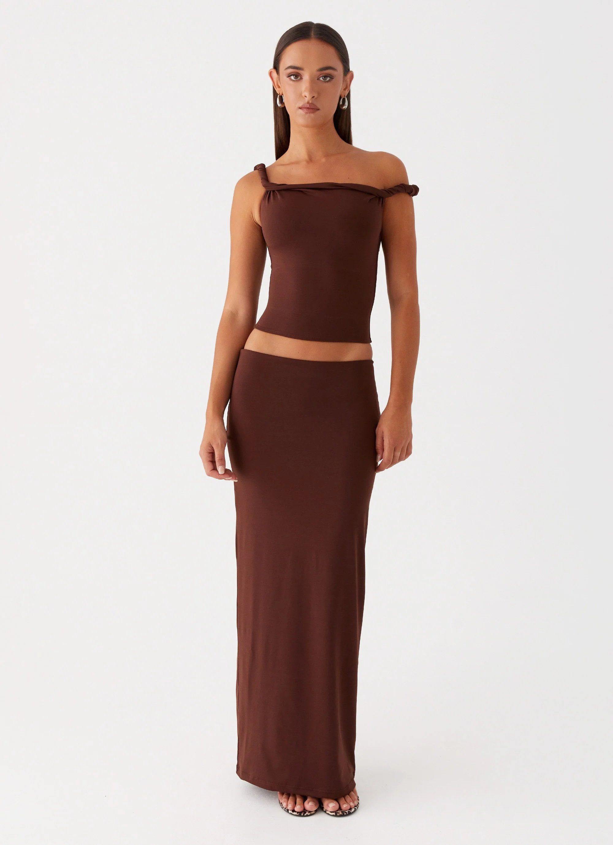 Solace Soul Twist Shoulder Top - Chocolate - Image 2