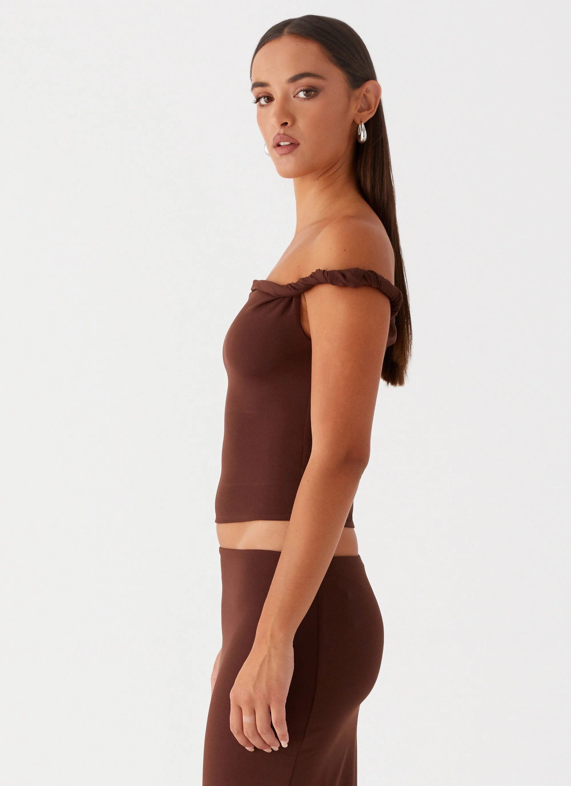 Solace Soul Twist Shoulder Top - Chocolate - Image 3