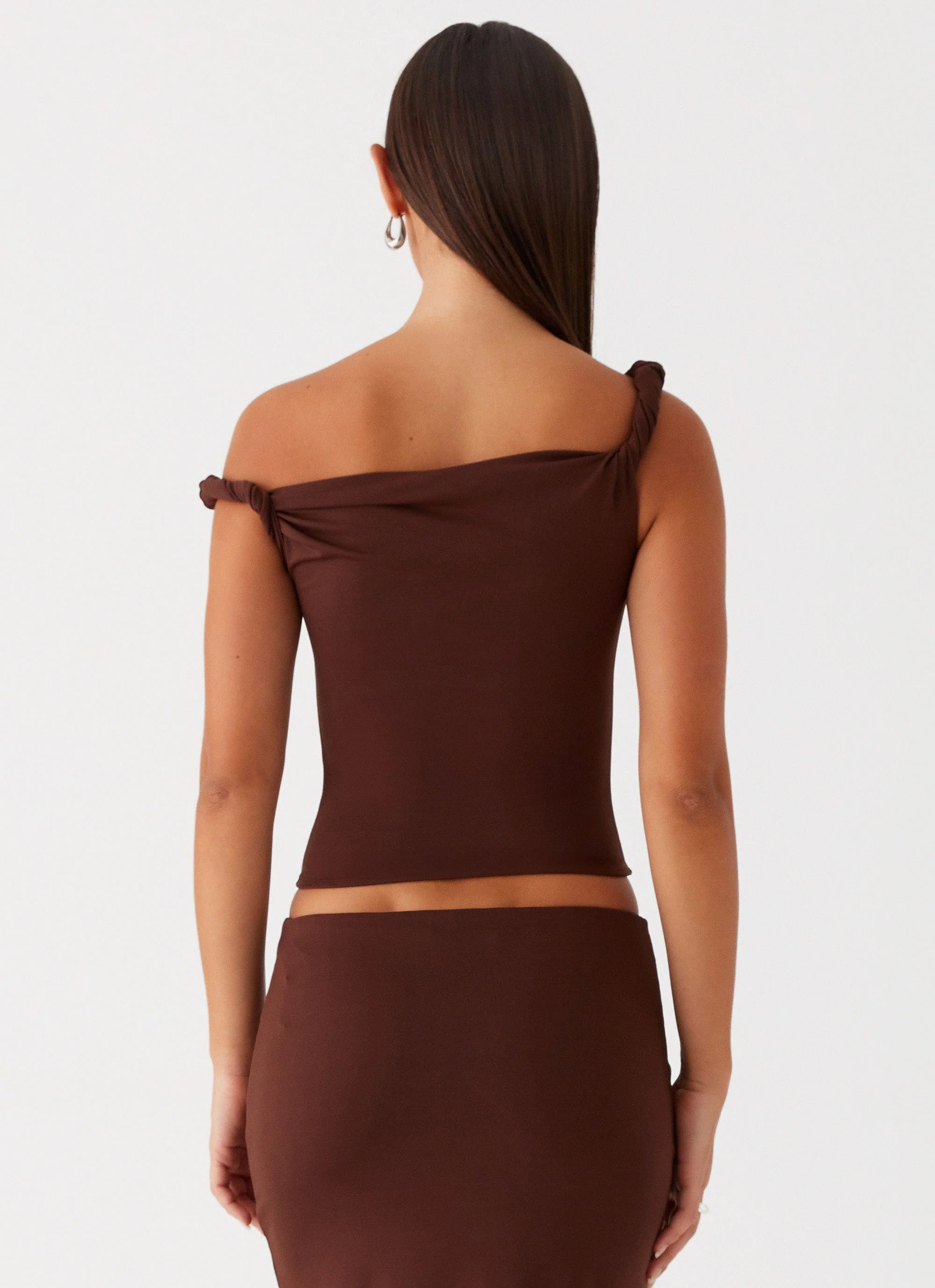 Solace Soul Twist Shoulder Top - Chocolate - Image 4