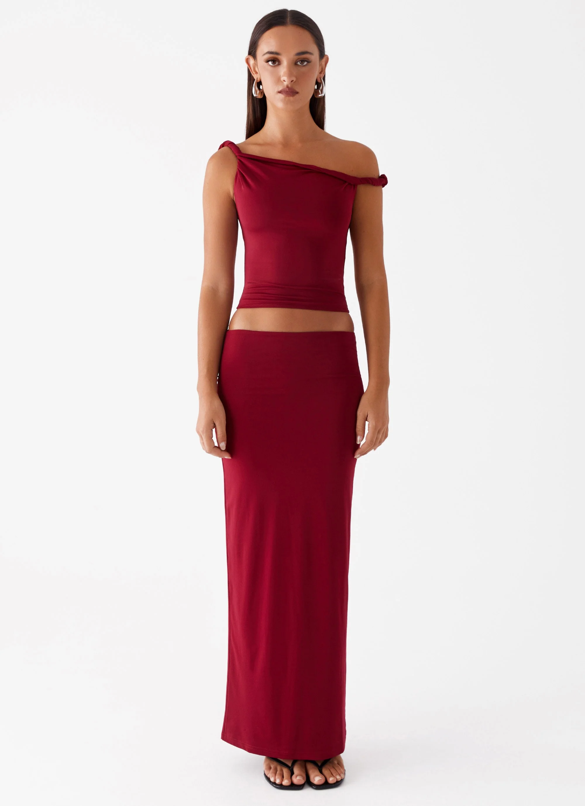 Solace Soul Twist Shoulder Top - Maroon - Image 2