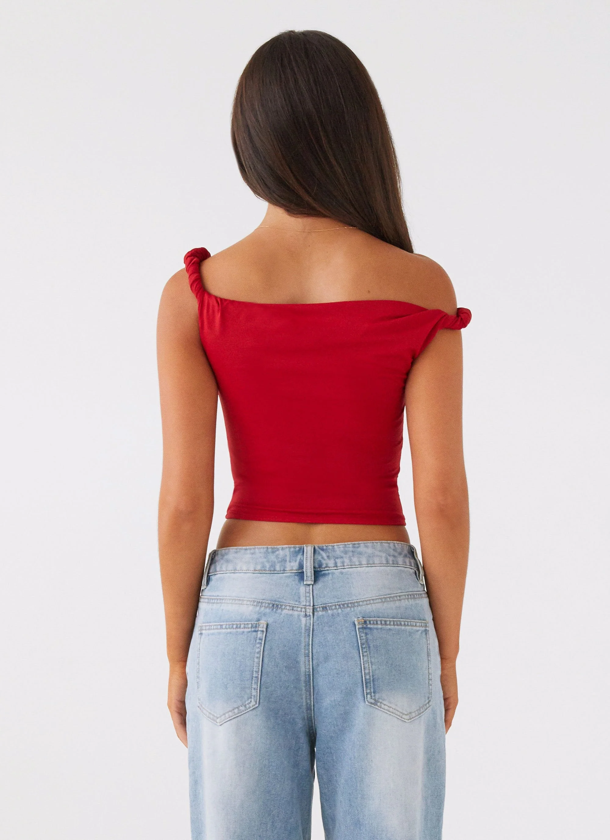 Solace Soul Twist Shoulder Top - Red - Image 4