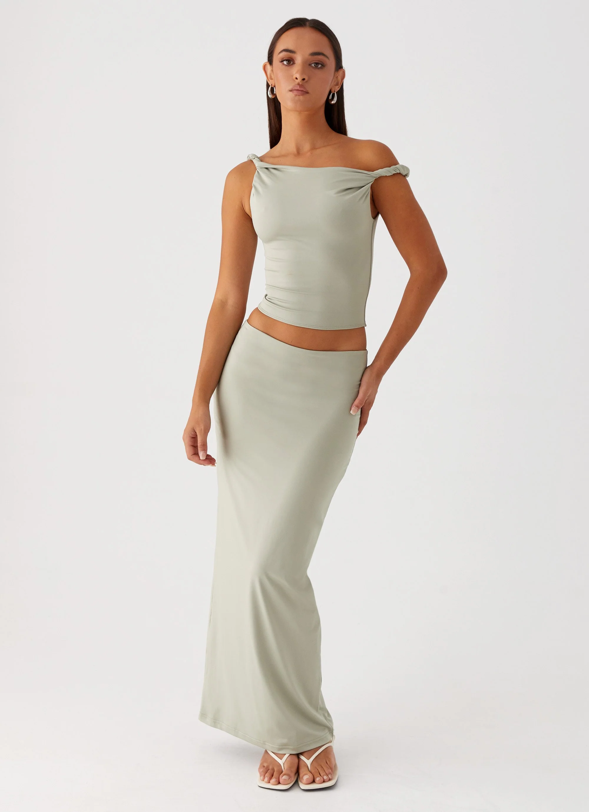 Solace Soul Twist Shoulder Top - Sage - Image 5