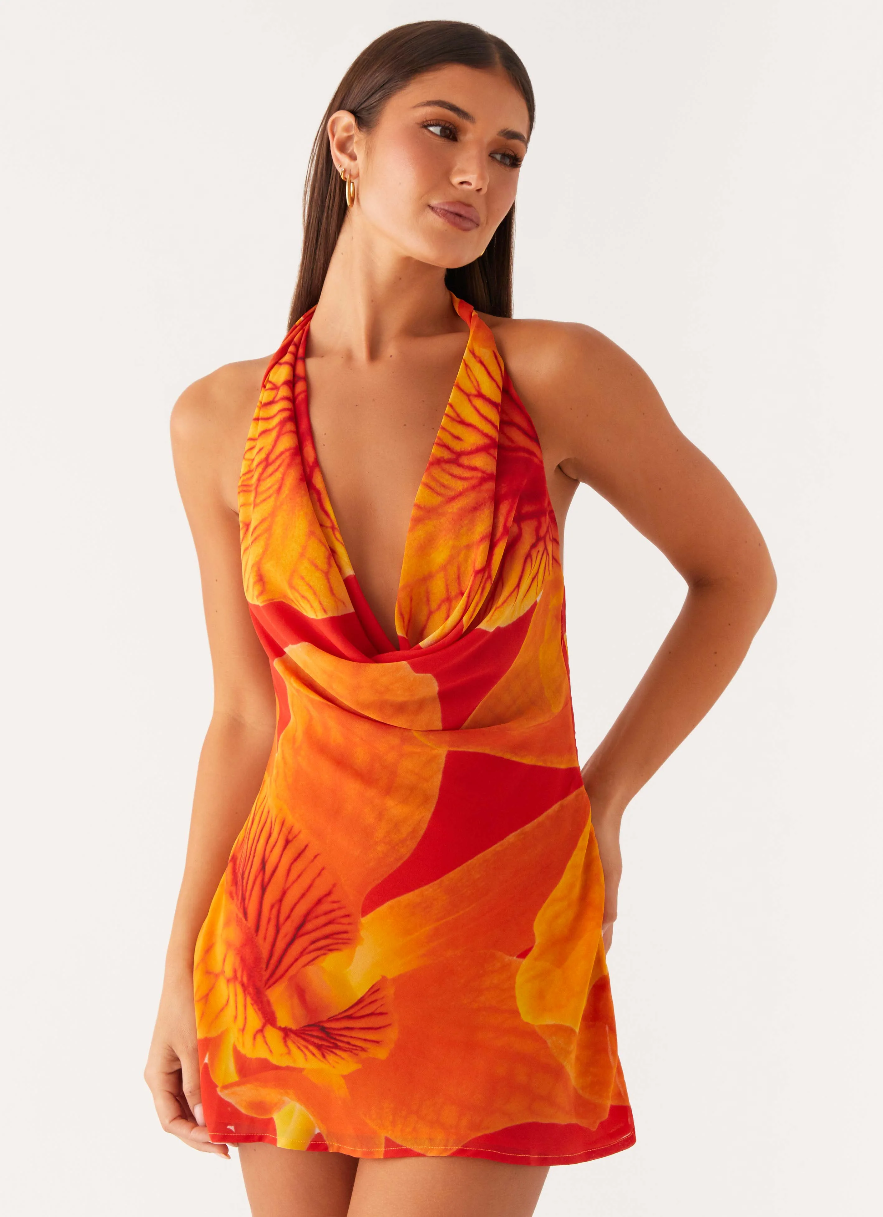 Solar Beam Cowl Mini Dress - Serene Orange - Image 5