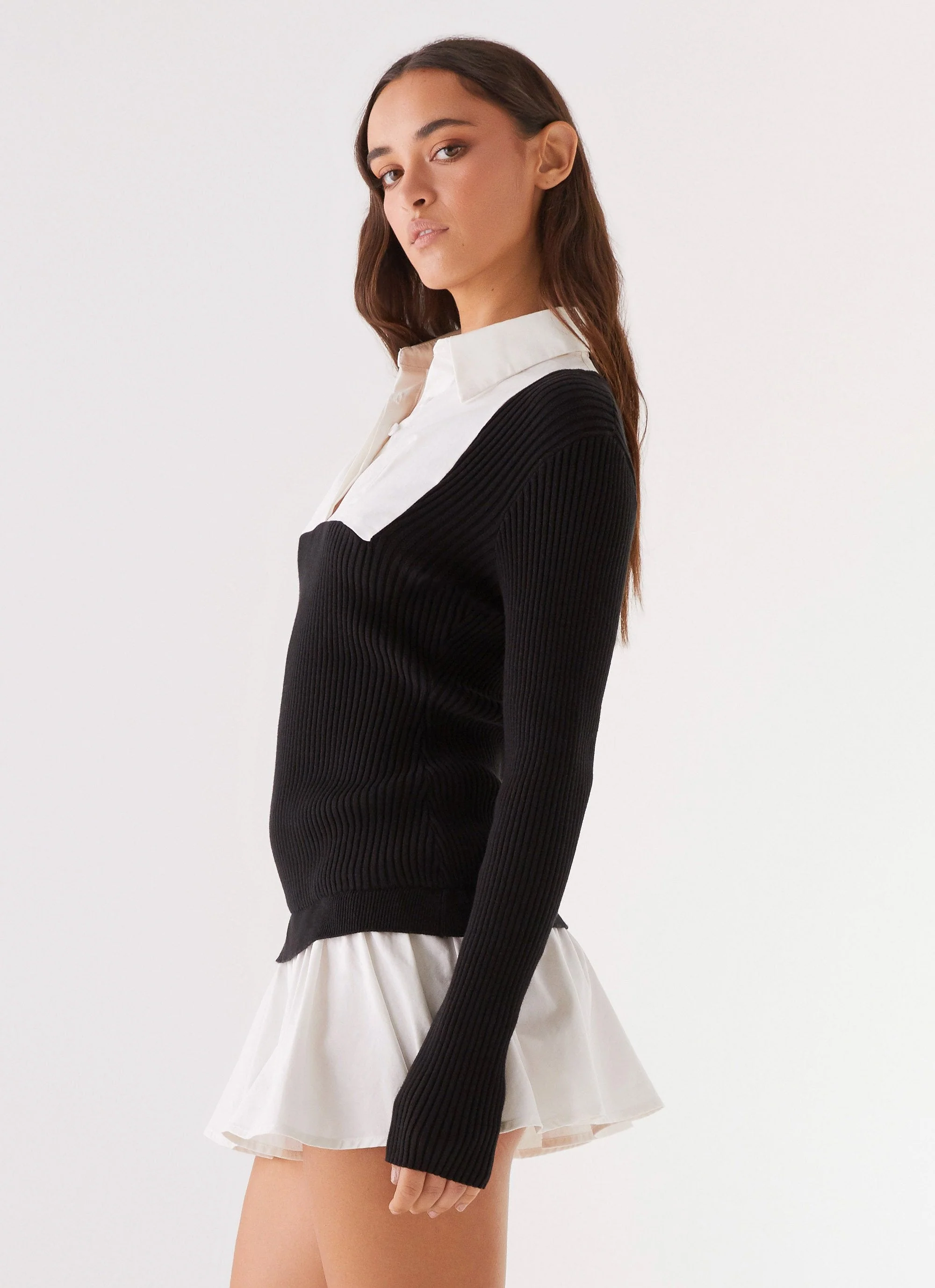 Somerville Knitted Shirt Dress - Black/White - Image 3