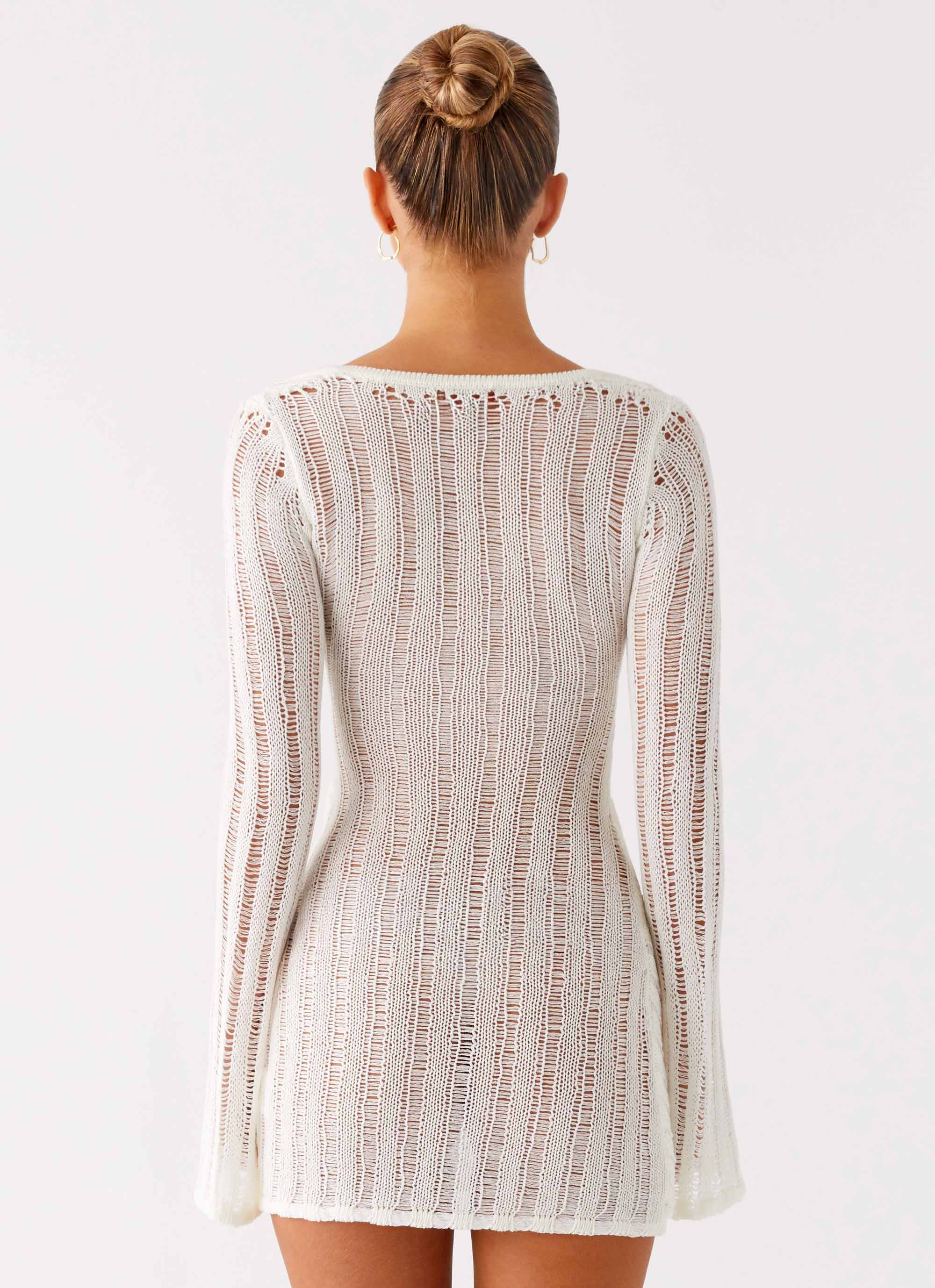 Sorelle Long Sleeve Twist Mini Dress - Ivory - Image 4
