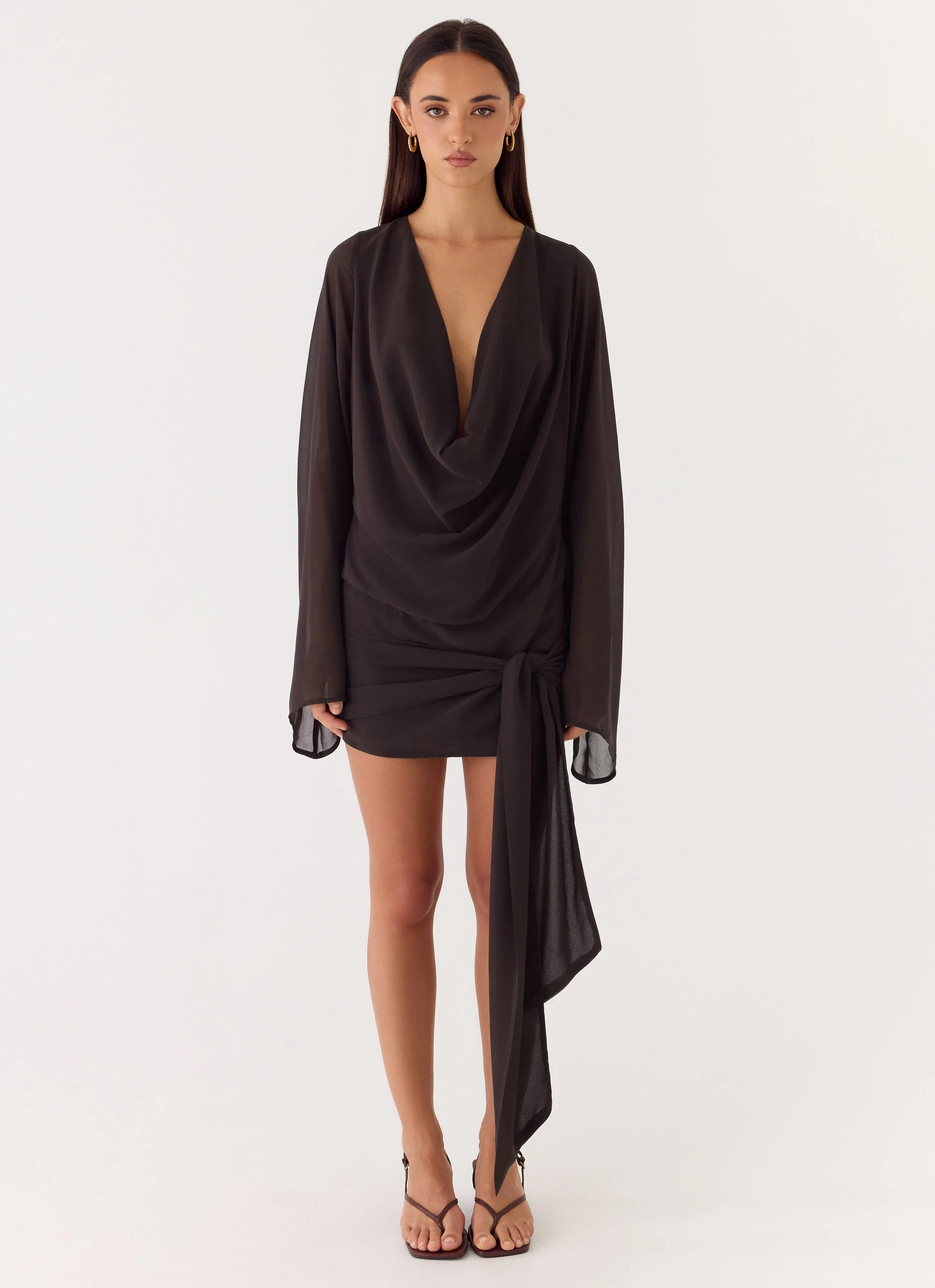 Sorrel Long Sleeve Mini Dress - Chocolate - Image 2