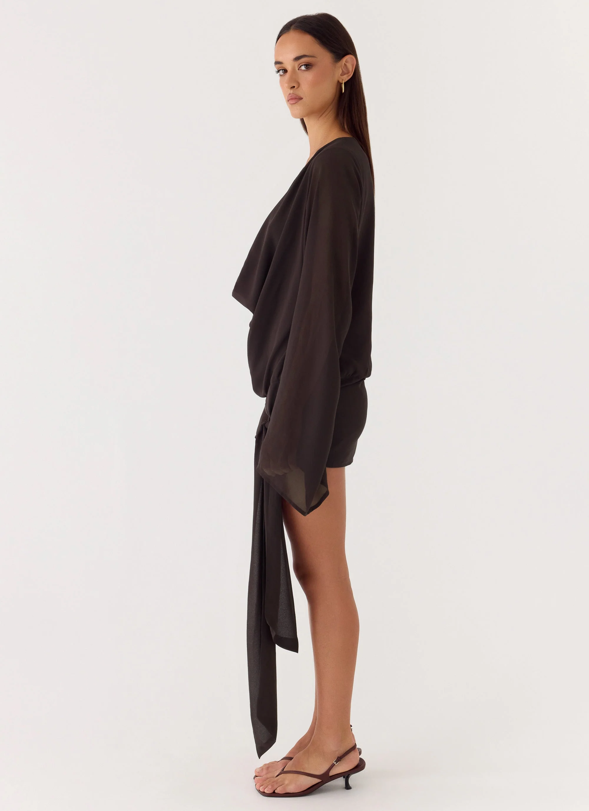 Sorrel Long Sleeve Mini Dress - Chocolate - Image 3