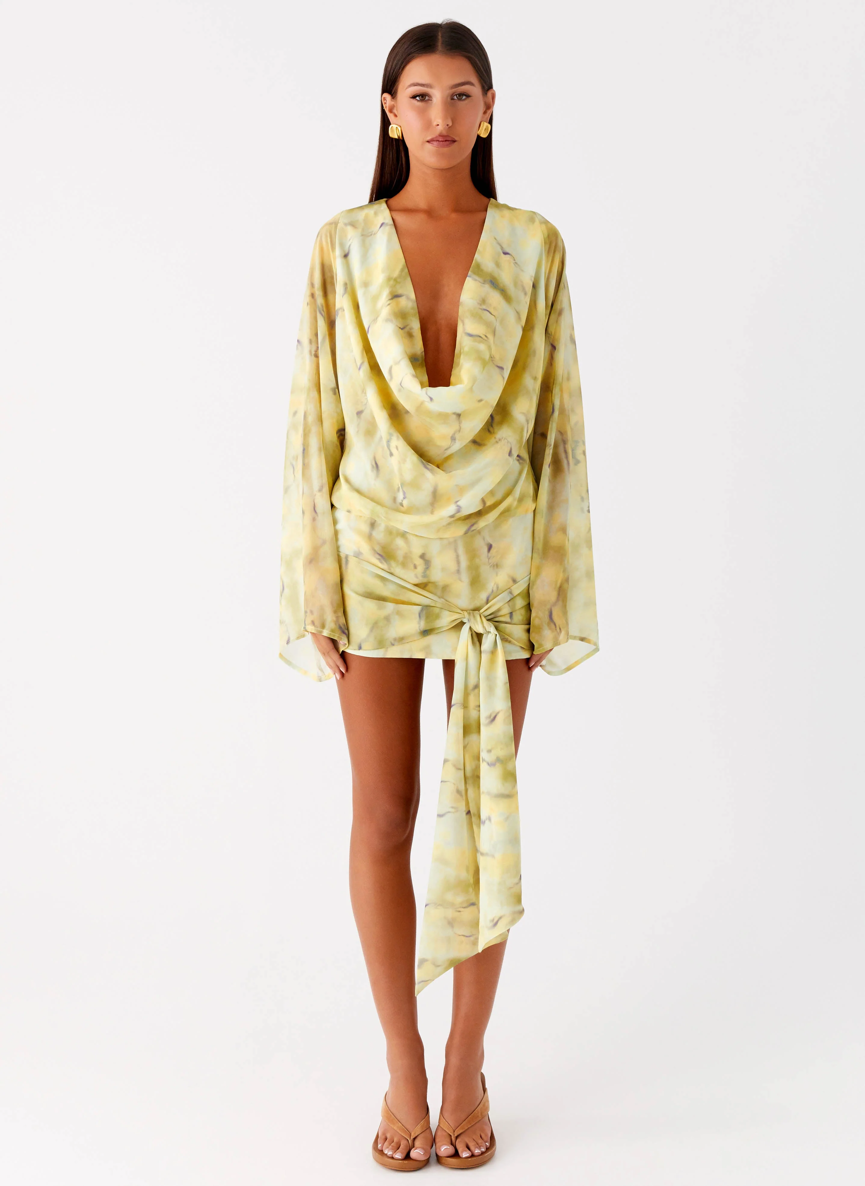 Sorrel Long Sleeve Mini Dress - Yellow Tie Dye - Image 2