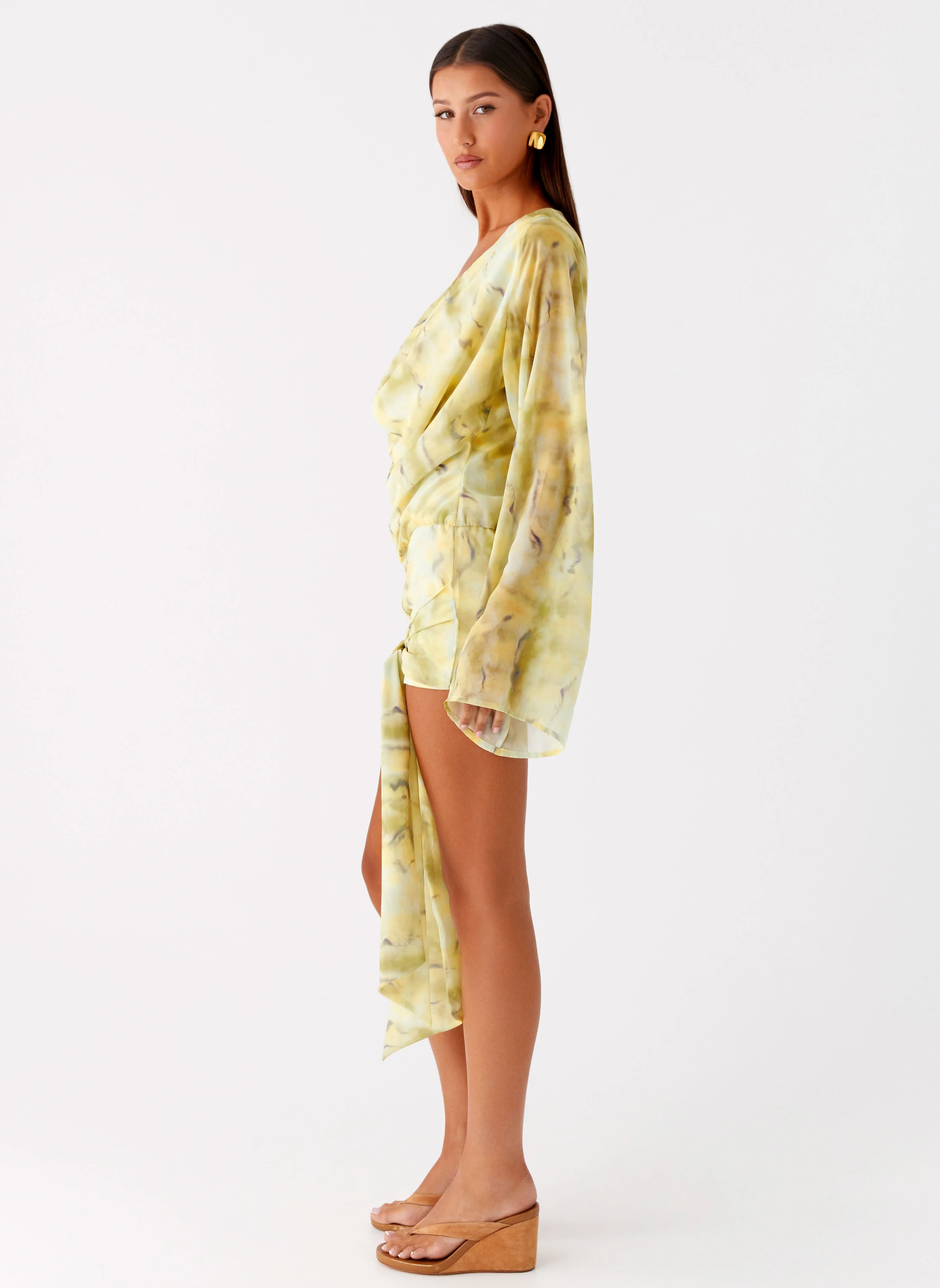 Sorrel Long Sleeve Mini Dress - Yellow Tie Dye - Image 7