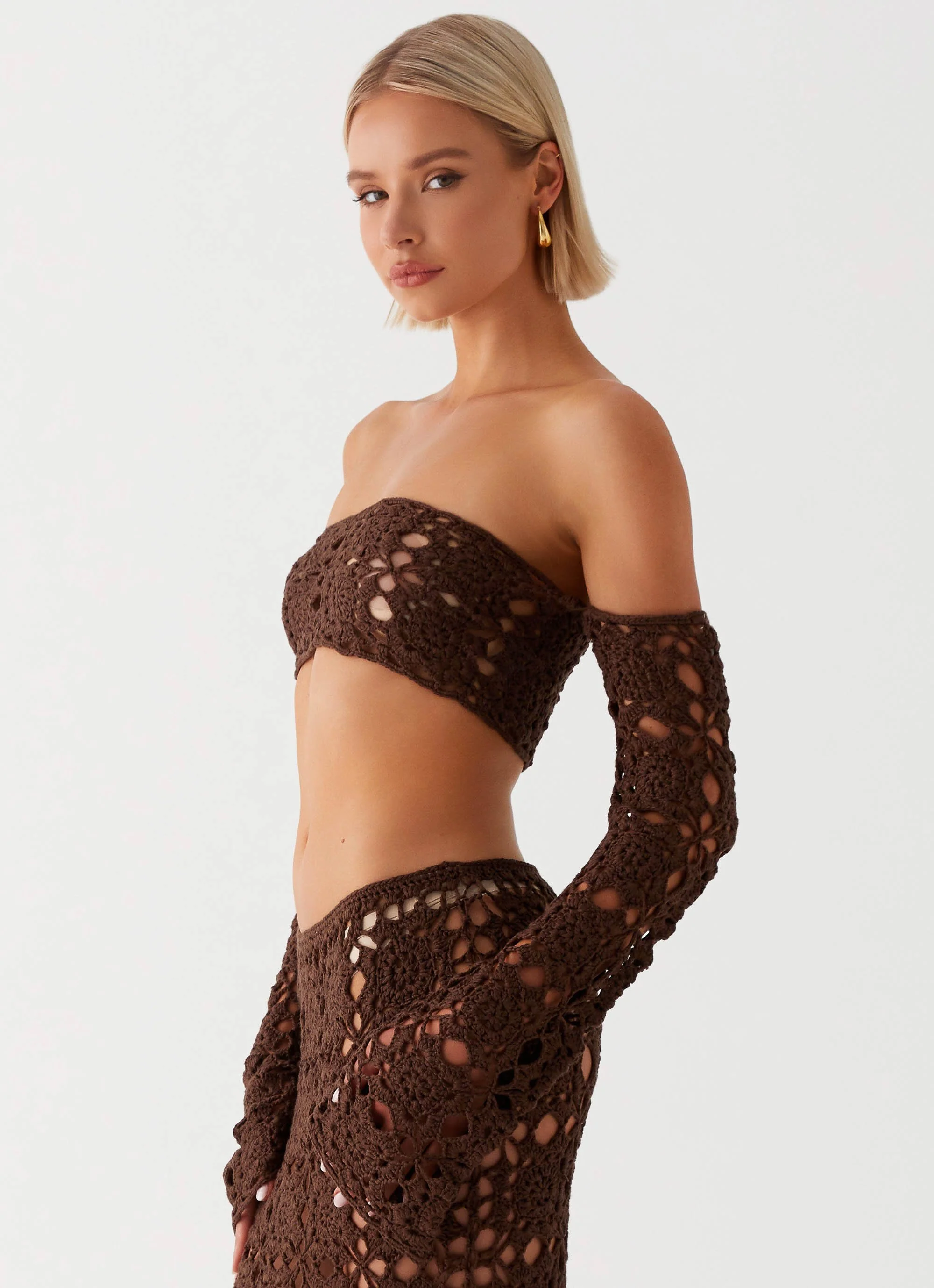 Sorrentino Crochet Long Sleeve Top - Chocolate - Image 2