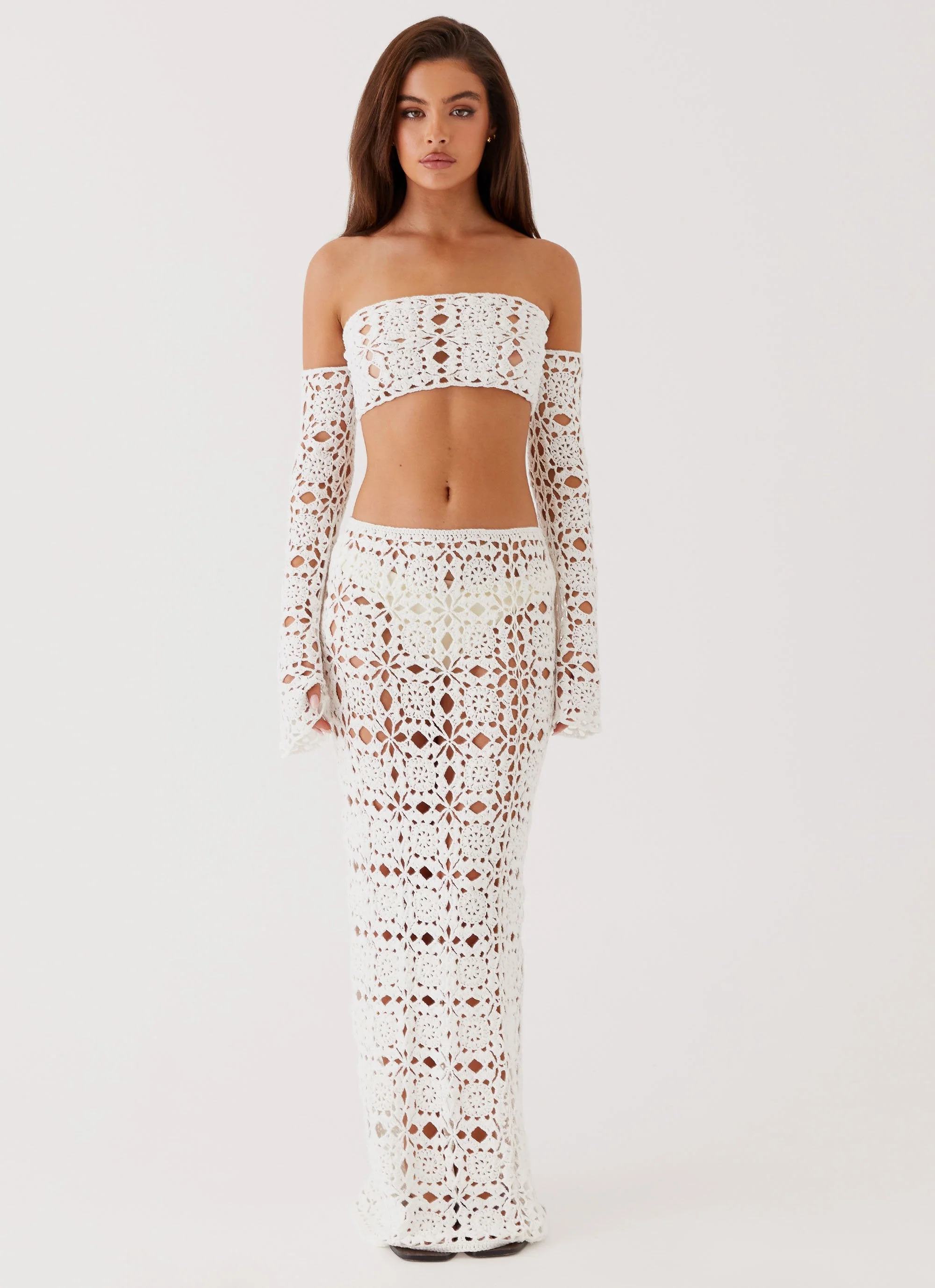Sorrentino Crochet Long Sleeve Top - White - Image 3