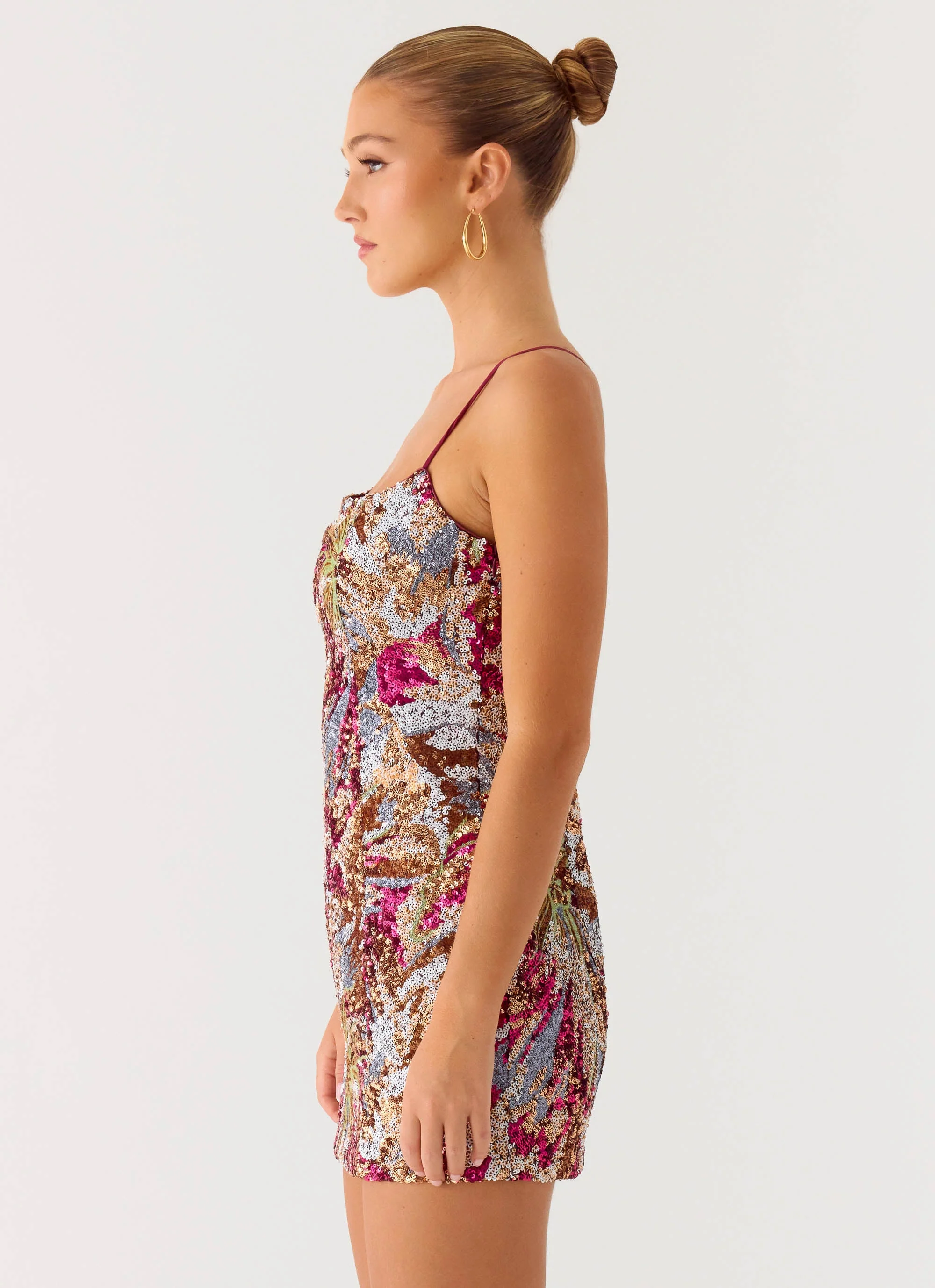 Soul Sound Sequin Mini Dress - Fuchsia Floral Beaded - Image 2