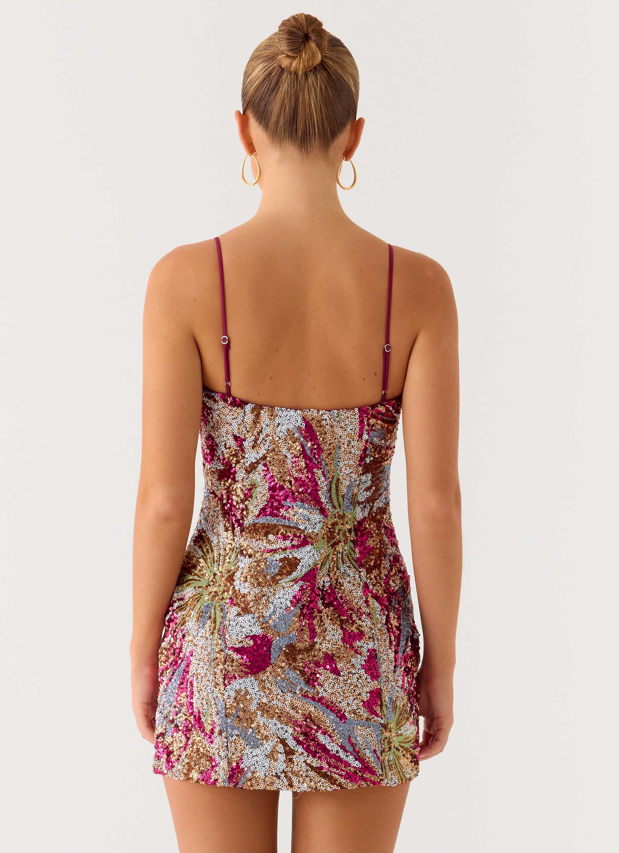 Soul Sound Sequin Mini Dress - Fuchsia Floral Beaded - Image 3