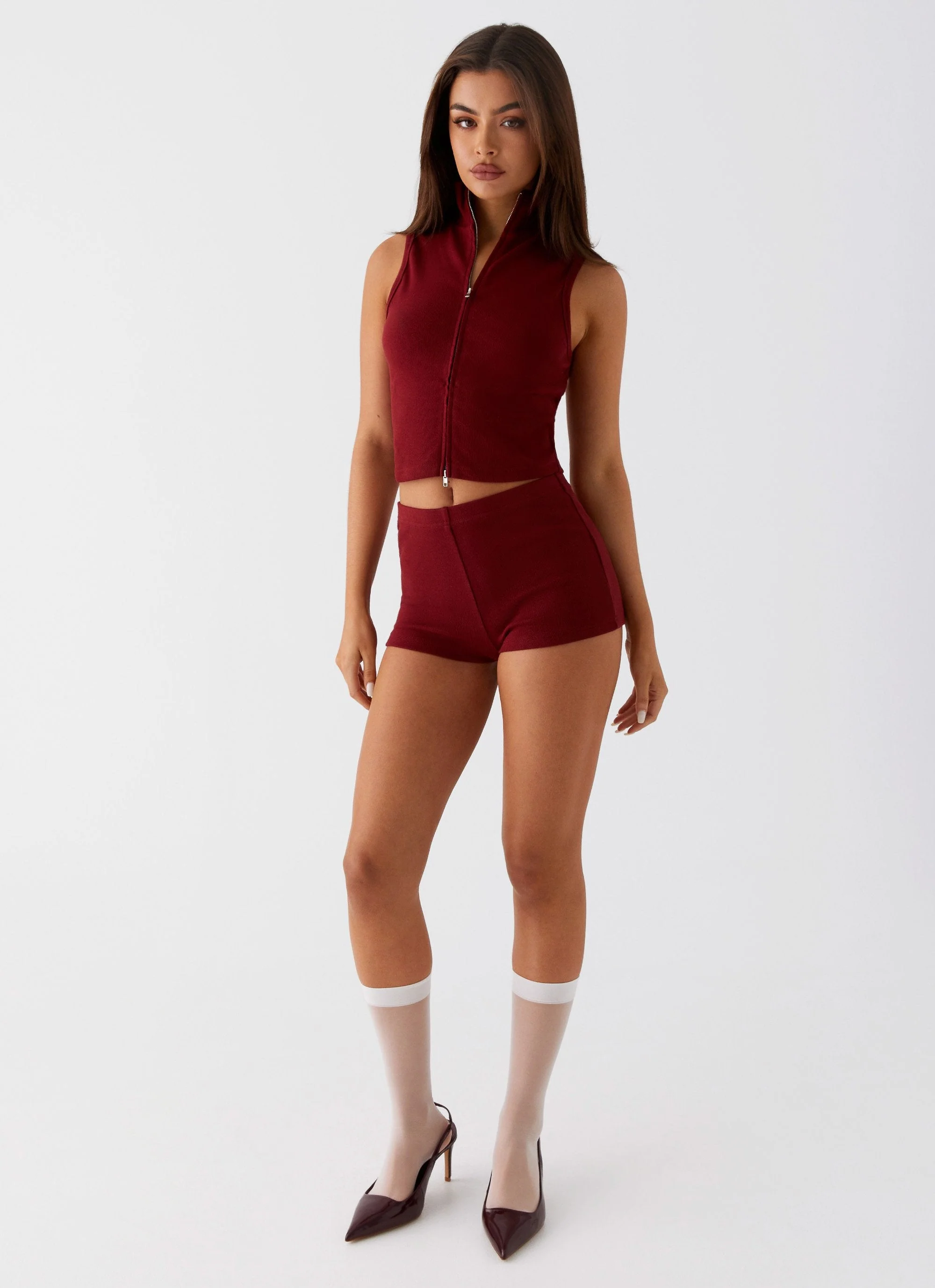 Spectate Collar Top - Maroon - Image 2
