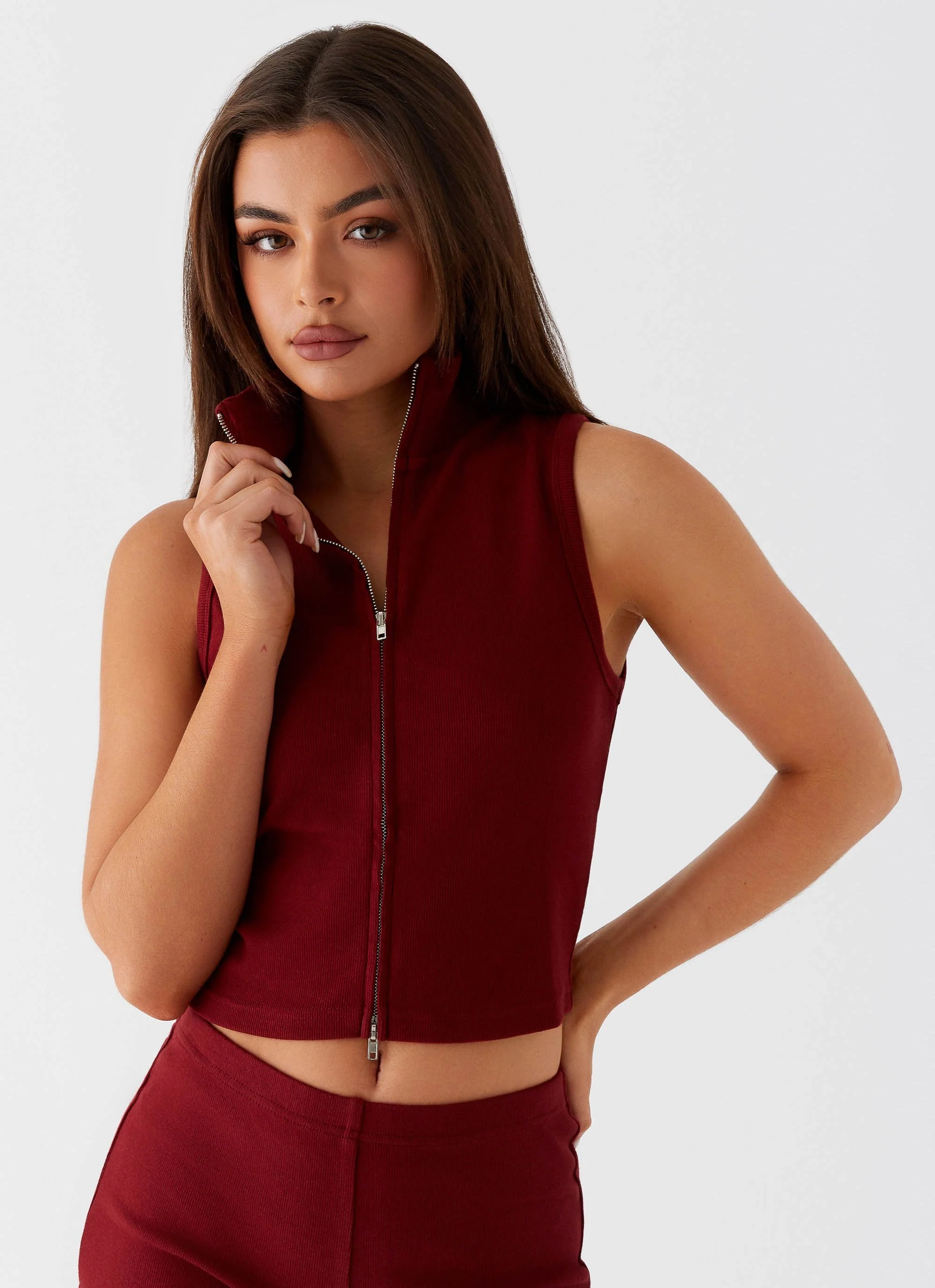 Spectate Collar Top - Maroon - Image 5
