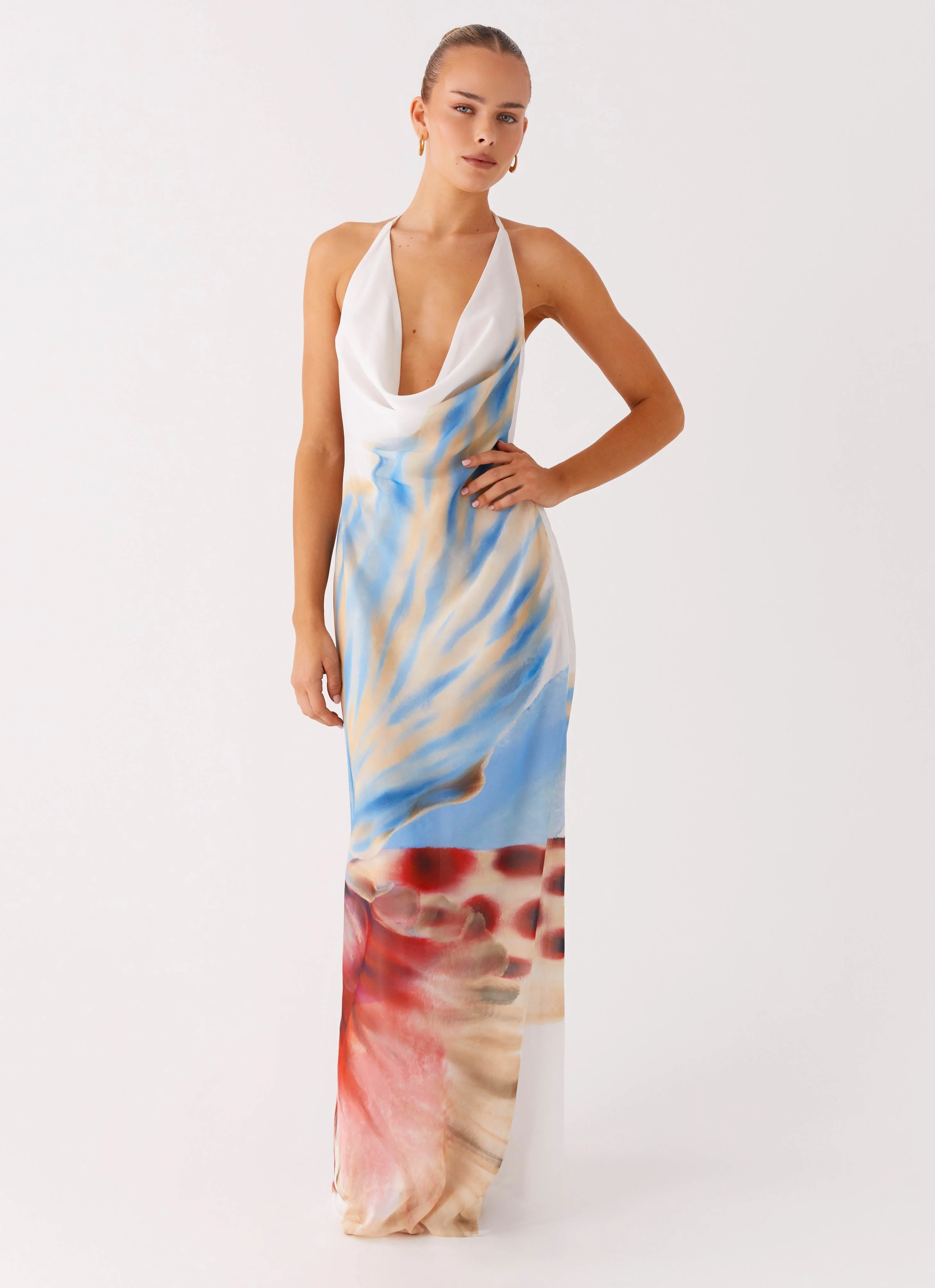 Stars Align Cowl Maxi Dress - White Sea Bloom - Image 5