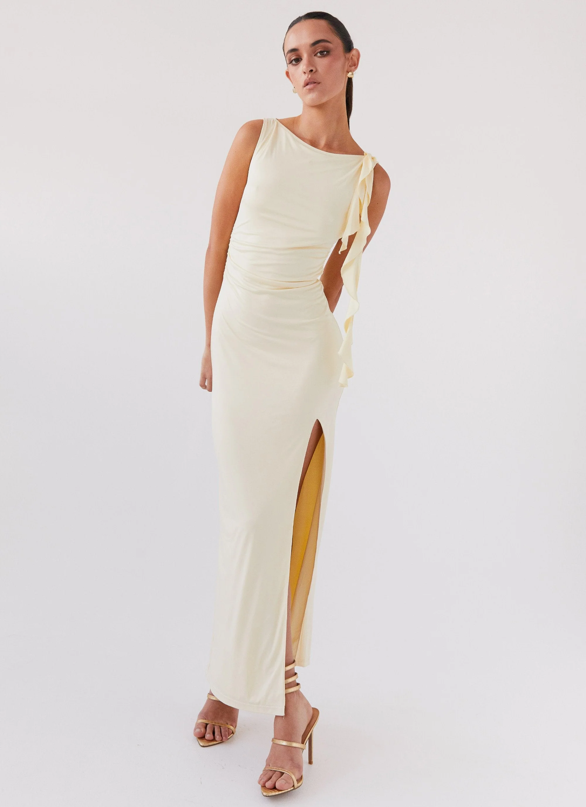 Stay With Me Frill Maxi Dress - Buttercream - Image 2