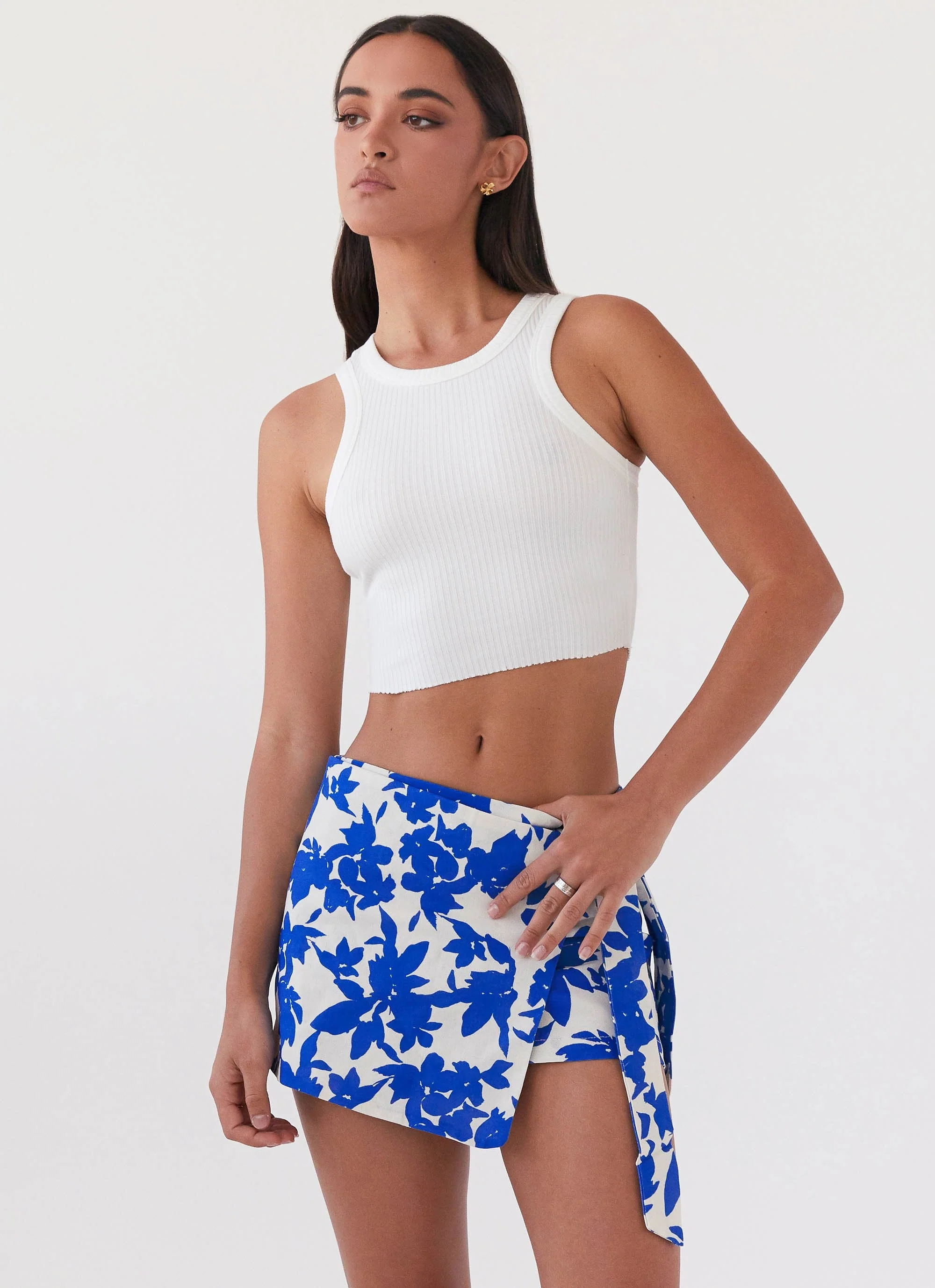 Steal Away Linen Wrap Skirt - Blue Floral - Image 6