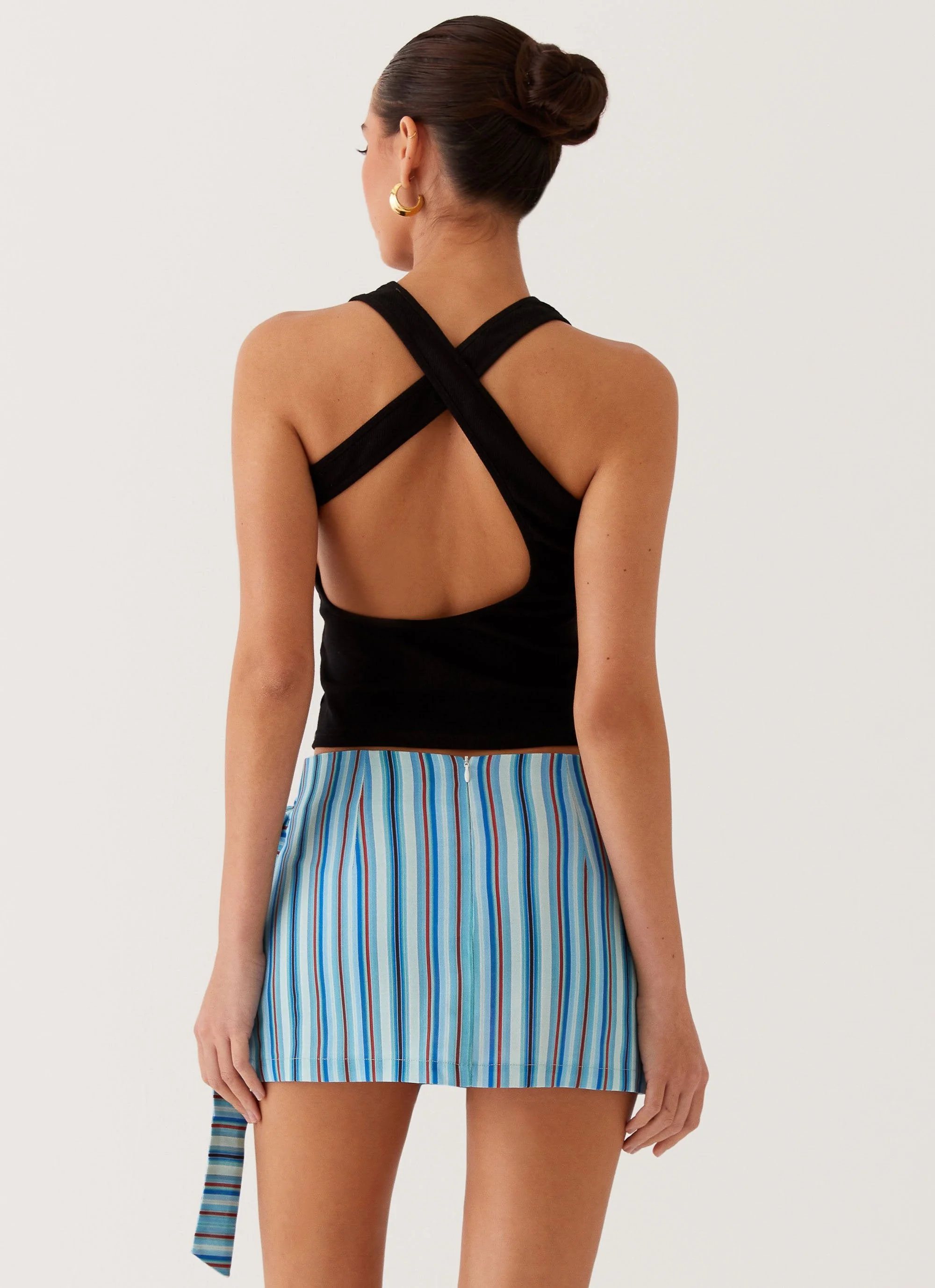 Steal Away Linen Wrap Skirt - Blue Stripe - Image 4