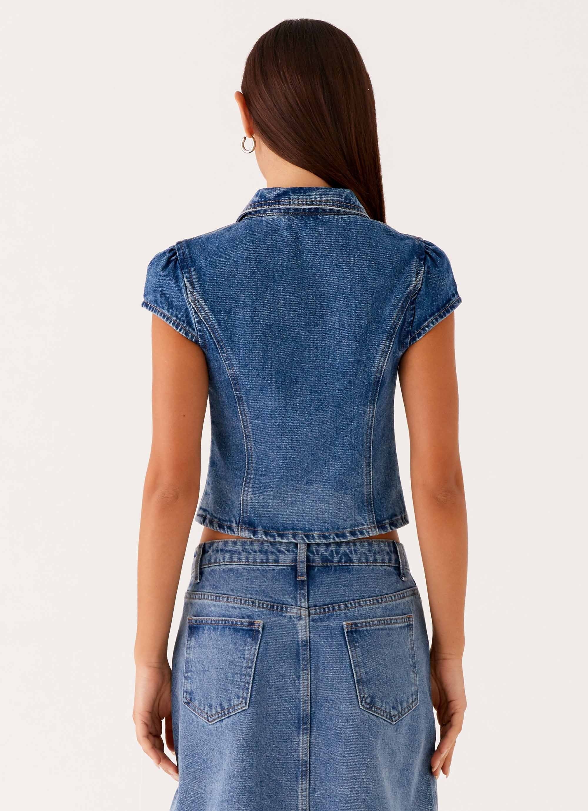 Stella Button Up Top - Blue - Image 3