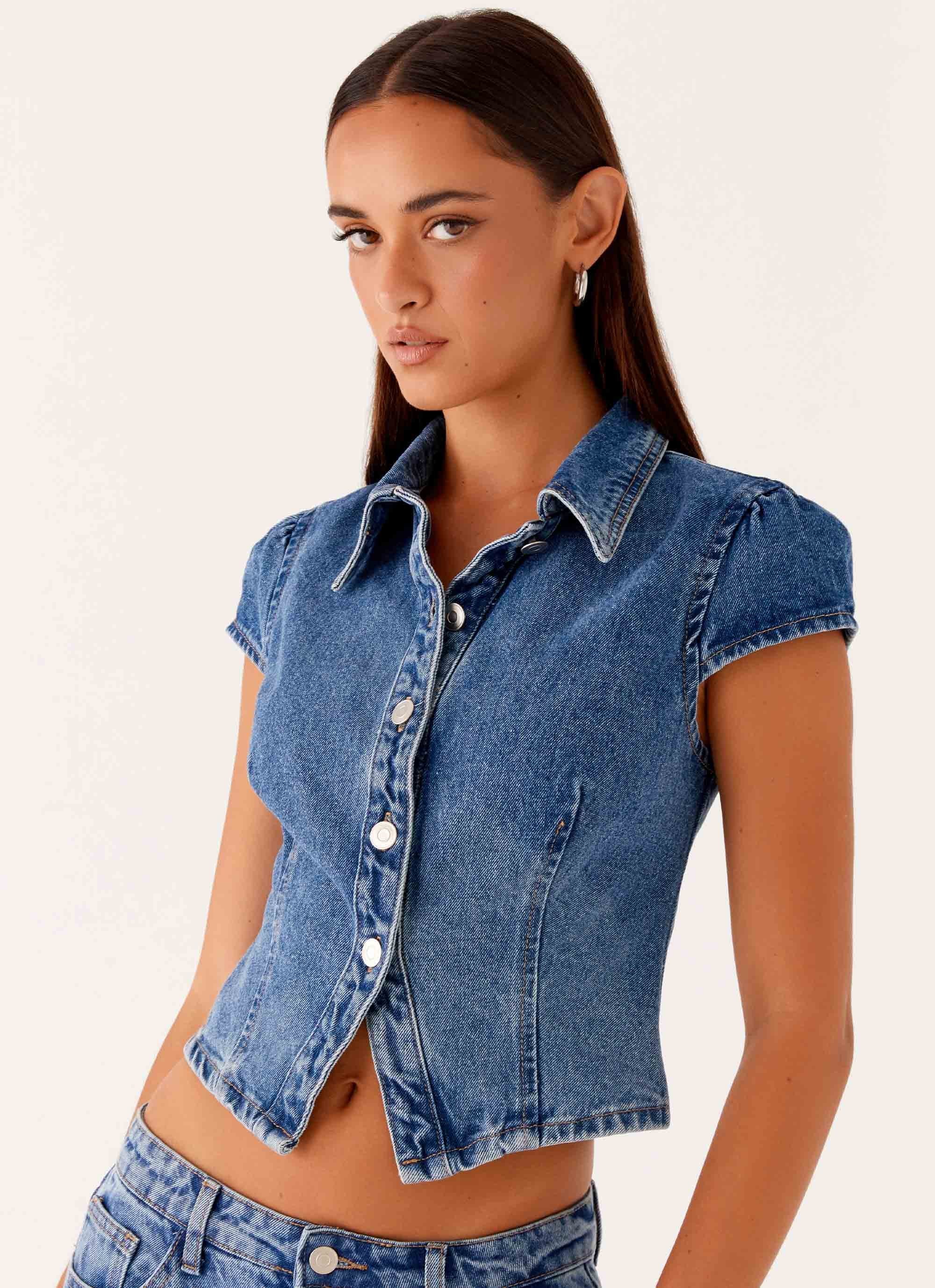 Stella Button Up Top - Blue - Image 6