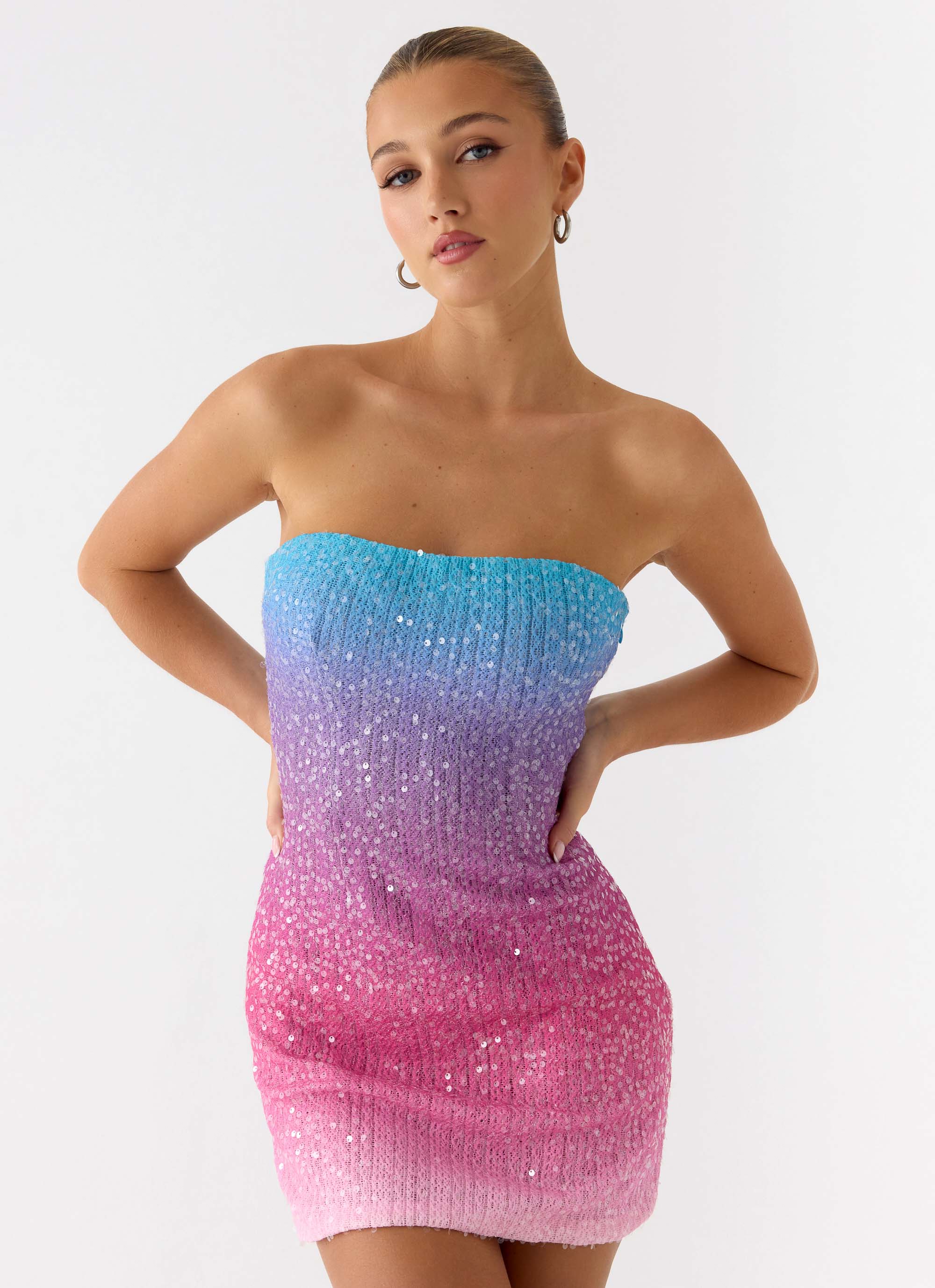 Step Closer Sequin Knit Mini Dress - Disco Ombre - Image 5