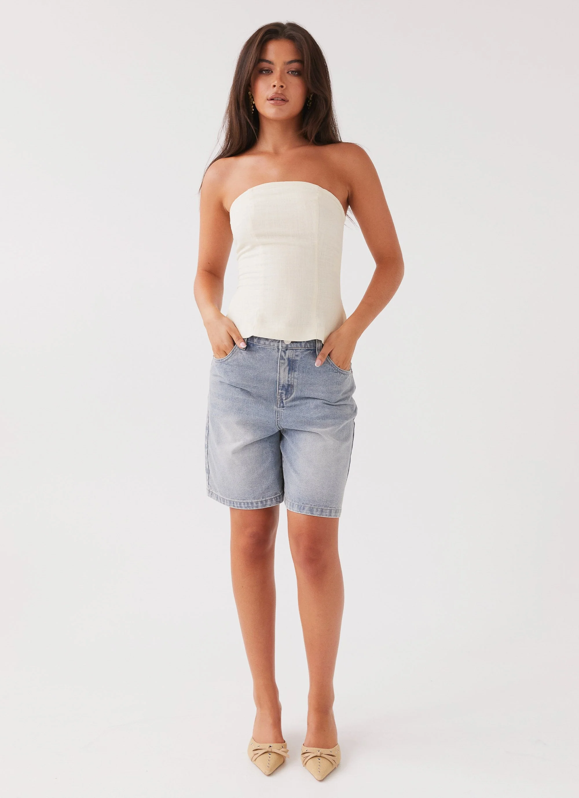 Stephanie Linen Tube Top - Ivory Cream - Image 2