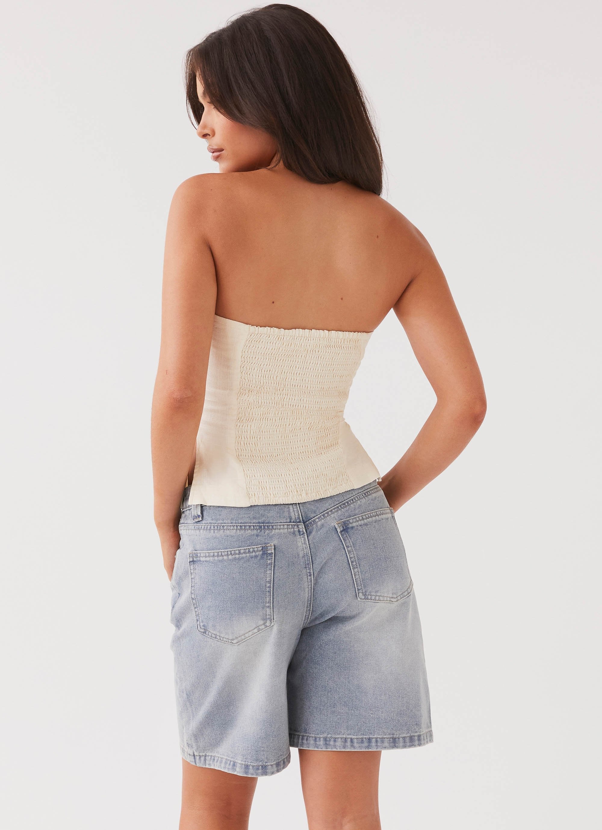 Stephanie Linen Tube Top - Ivory Cream - Image 4
