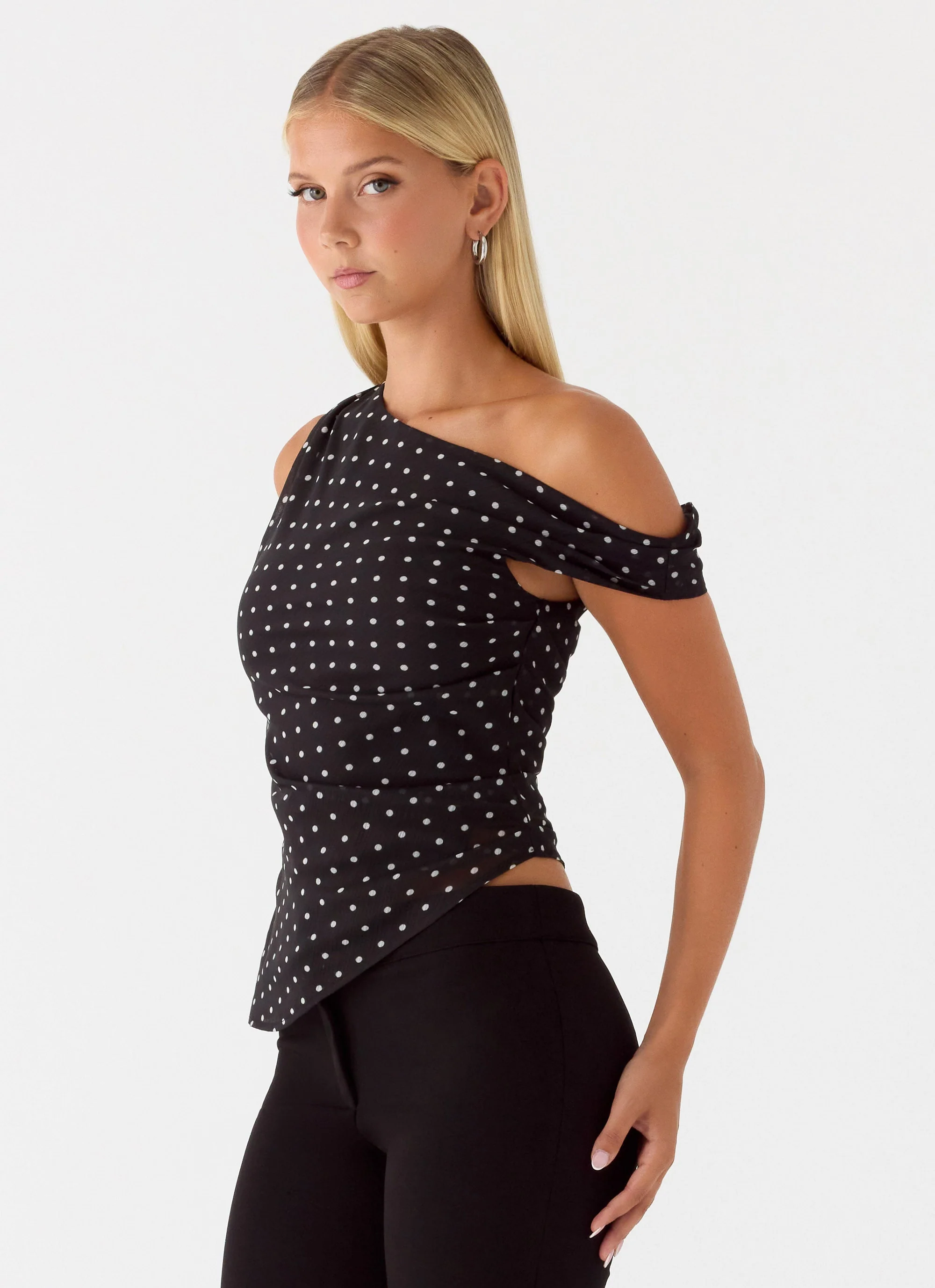 Stereotype One Shoulder Top - Black Polkadot - Image 3