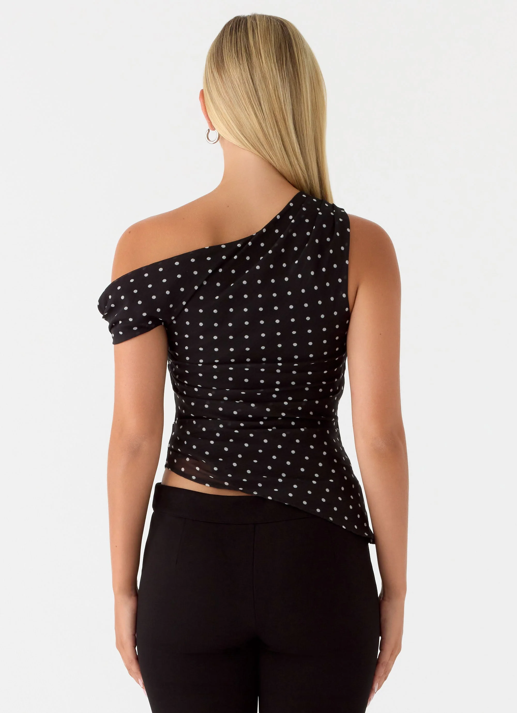 Stereotype One Shoulder Top - Black Polkadot - Image 4