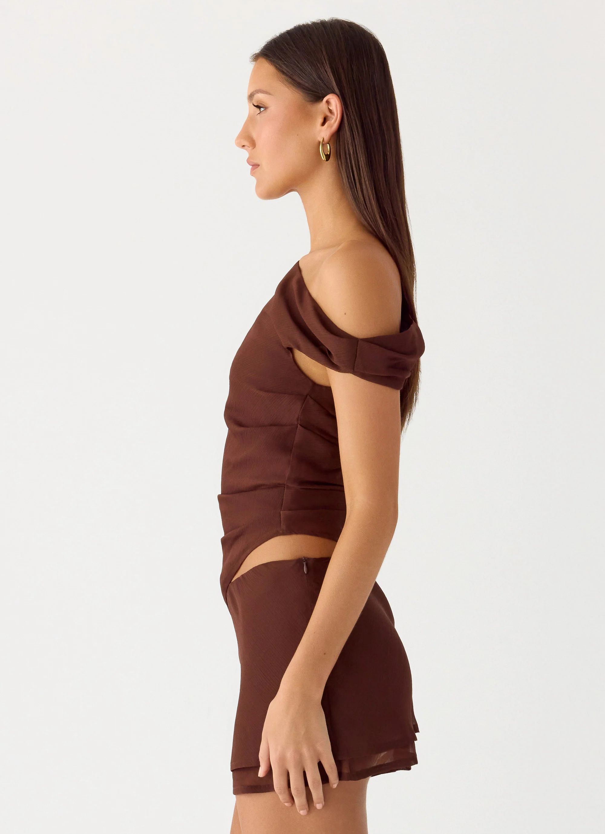 Stereotype One Shoulder Top - Chocolate - Image 3